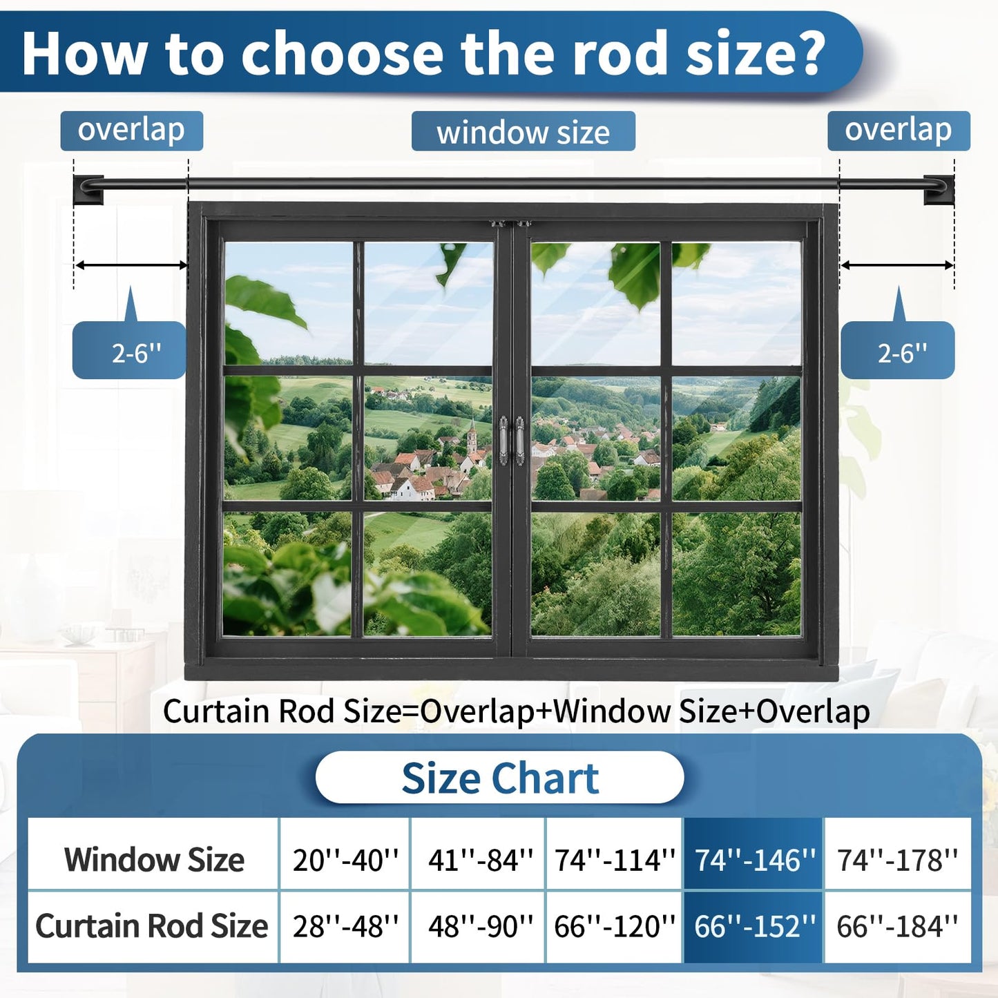Black Curtain Rods for Windows 66-152Inch(5.5-12.7ft) Heavy Duty Wrap Around Blackout Curtain Rods, Extra Long Adjustable Room Darkening Drapery Rod for Bedroom, Living Room & Outdoor Patio