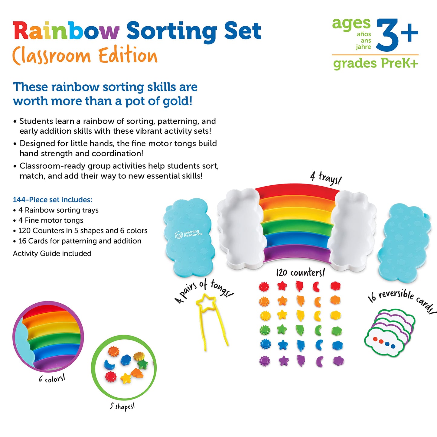 Learning Resources Rainbow Sorting Set Classroom Edition, Toddler Learning Toys, Baby Toddler Toys, Learning & Education Toys, 144 Pieces Ages 3+