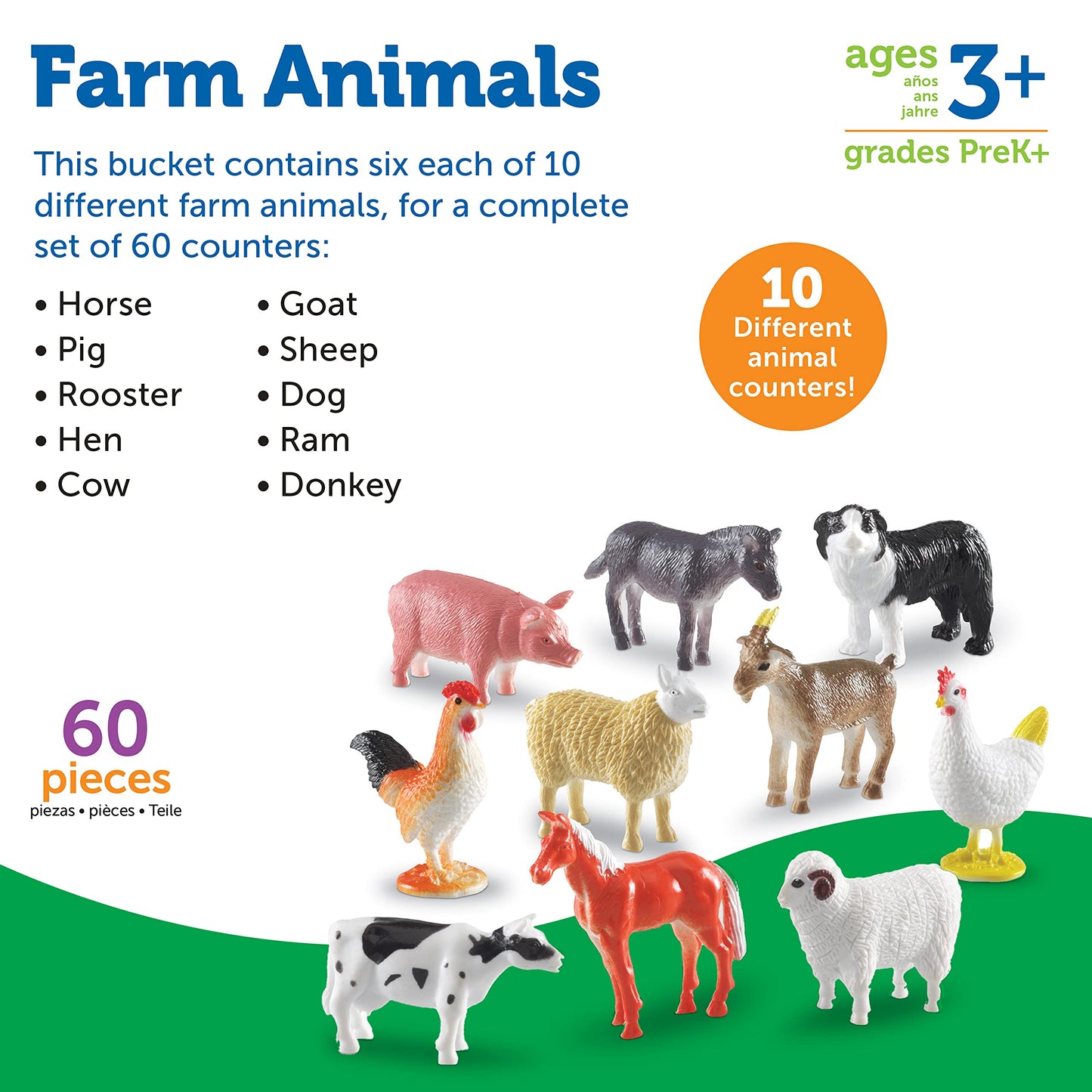 Learning Resources Farm Animal Counters, 10 Different Animals, Set of 60, Ages 3+