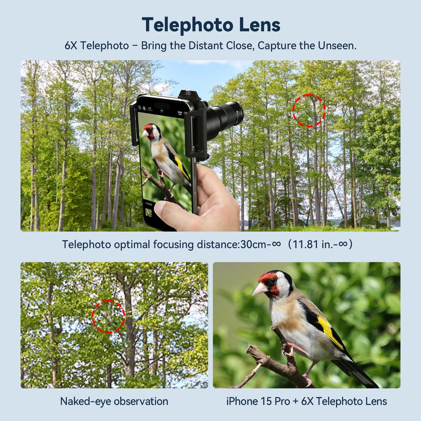 APEXEL 6X Telephoto Lens & 150mm Macro Lens, 2-in-1 Aluminum Phone Camera Lens Kit with Universal Clip. Phone Lens Attachment Fit for iPhone 16/15/14/13, Samsung, Android Phone and Most Smartphone.