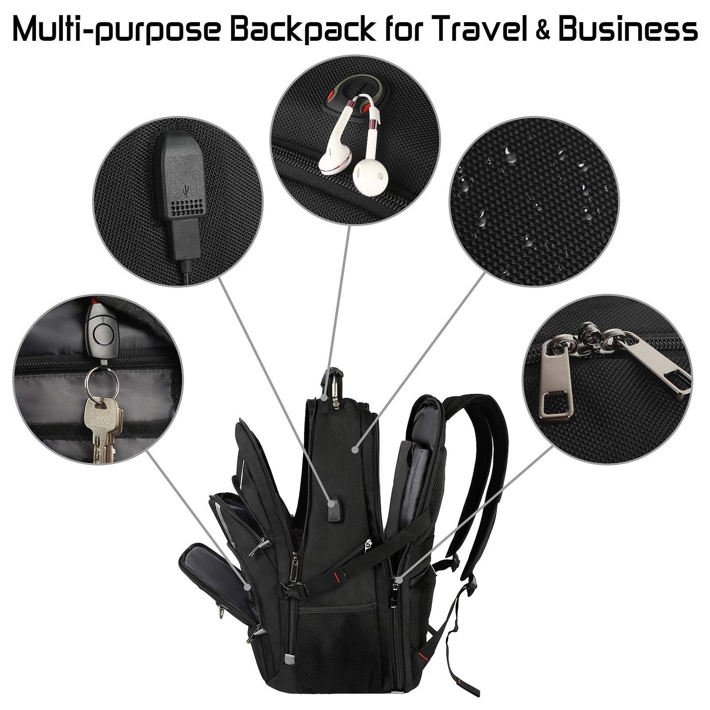 18.4 Laptop Backpack for Men, 55L-60L Extra Large Gaming Laptops Backpack with USB Charger Port, TSA Friendly Flight Approved RFID Anti-theft Pocket, Water Resistant Suiltable for Travel Business Work