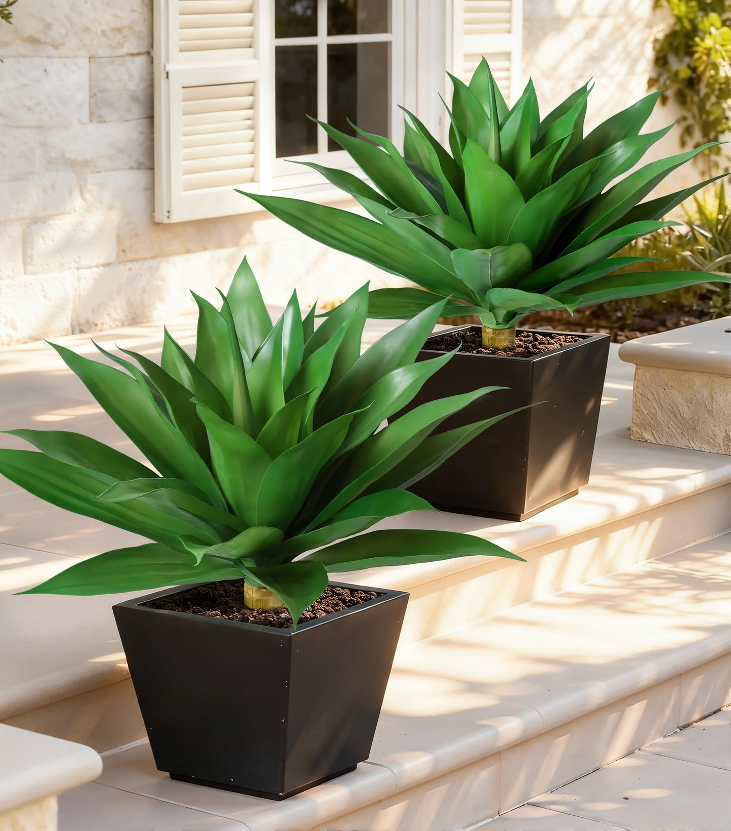 Ivydale Fake Plants, 2 Pcs 28" Agave Artificial Plants Outdoor UV Resistant Faux Outdoor Plants, Large Artificial Plants Outdoor Realistic Greenery for Porch Planter Patio Yard Garden Indoor
