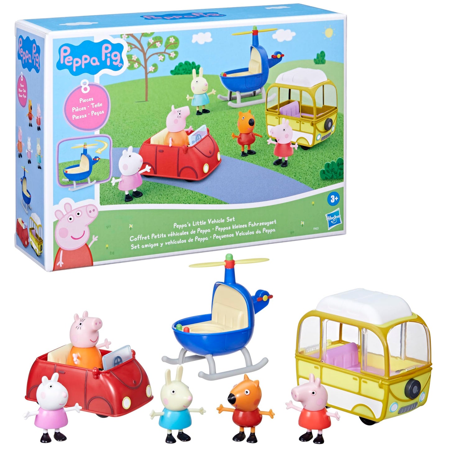 Peppa Pig Toys Peppa's Little Vehicle Set, Includes Helicopter, Camper, and Car Toys and 5 Peppa Pig Figures, Preschool Toys for 3 Year Olds and Up (Amazon Exclusive)