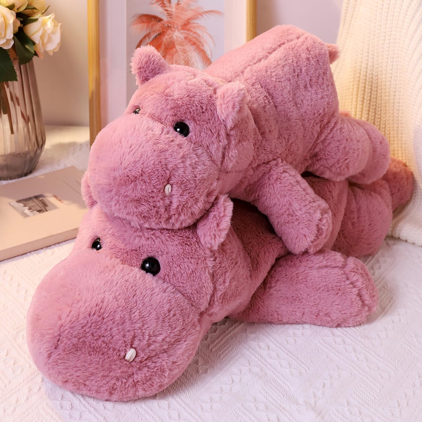 Weighted Stuffed Animals, Soft Pink Hippo Plush, 17.7" 2.2lbs Small Hippo Stuffed Animal, Perfect Cuddly Weighted Hippo Plush for Comfort and Relaxation