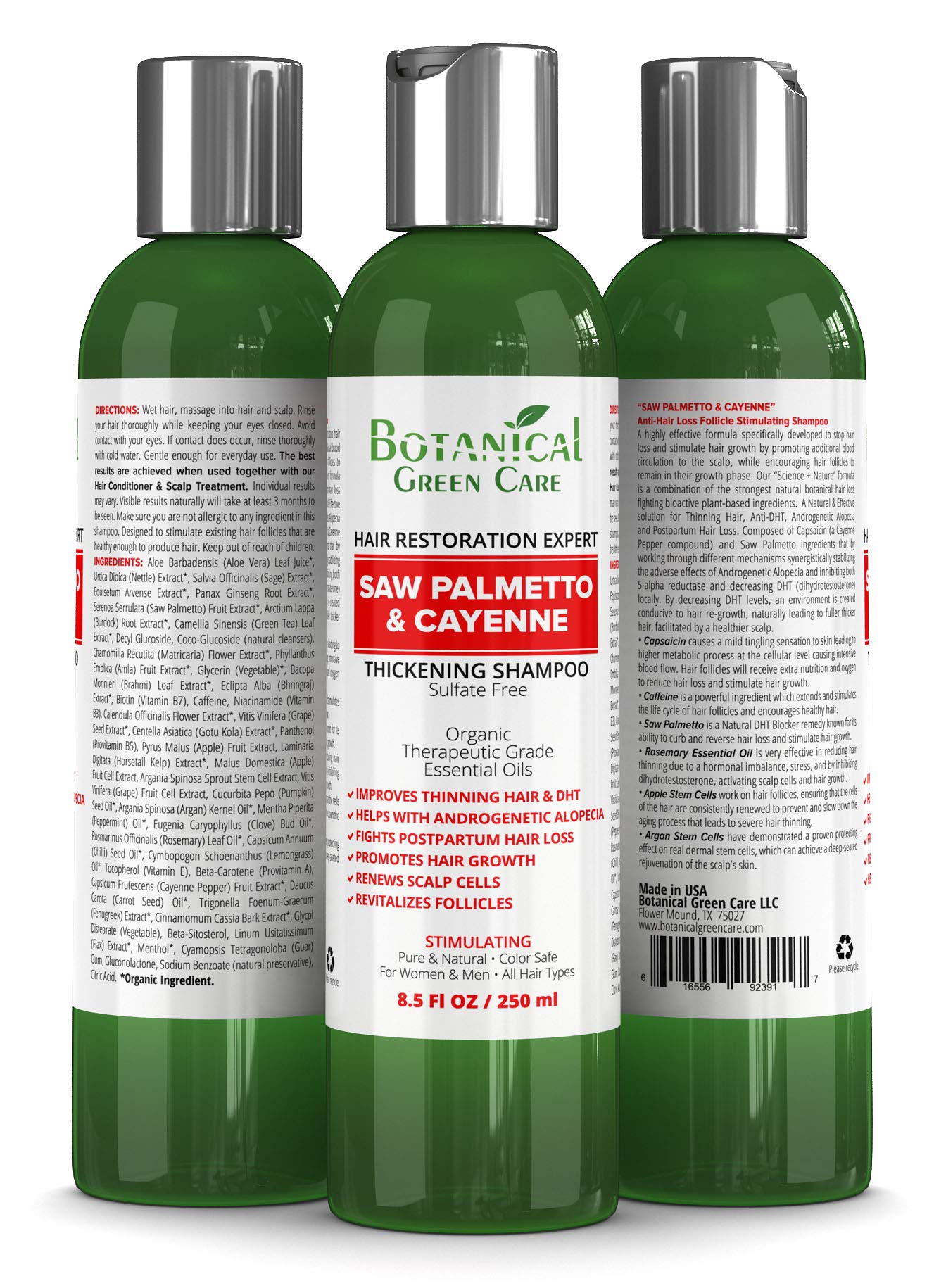 Saw Palmetto & Cayenne Shampoo, Thickening shampoo for thinning hair, Hair loss shampoo, sulfate free