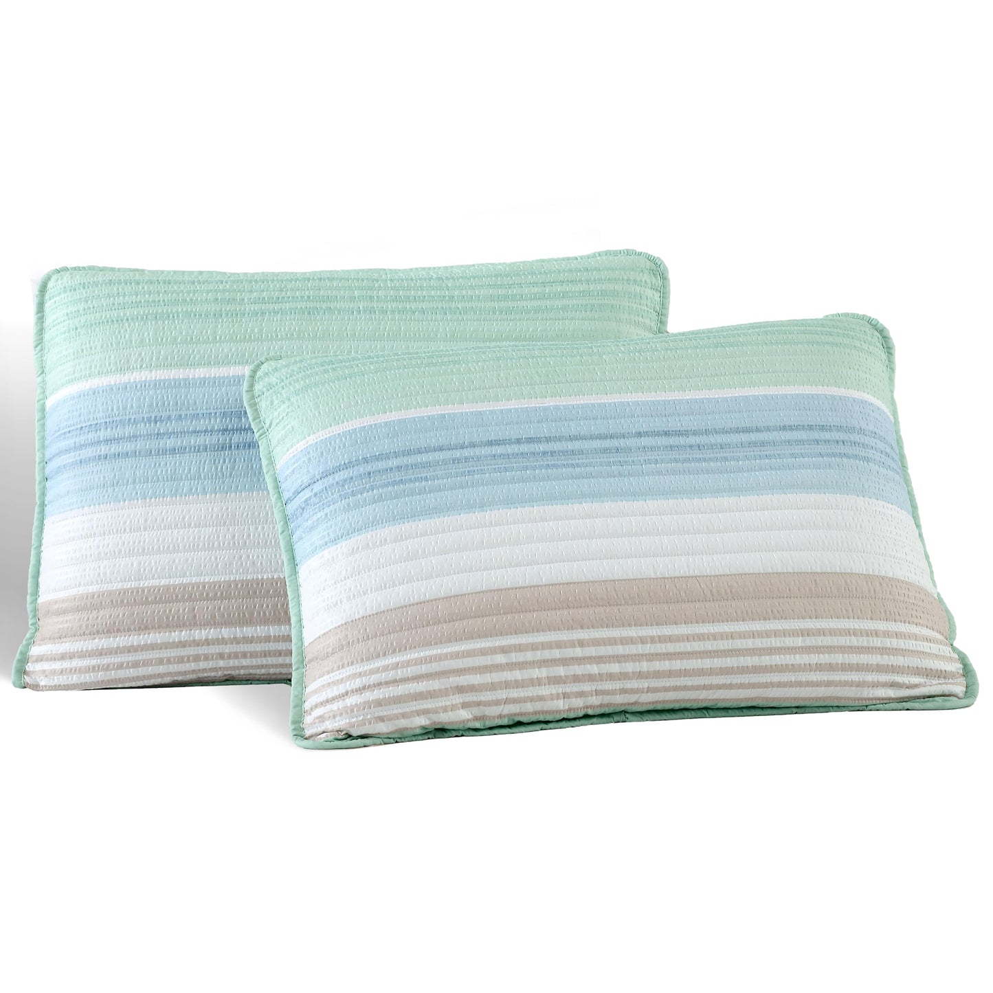 Beatrice Home Fashions Coralinn Striped 3-Piece Quilt Set, Lightweight, All-Seasons, King, Sage Blue