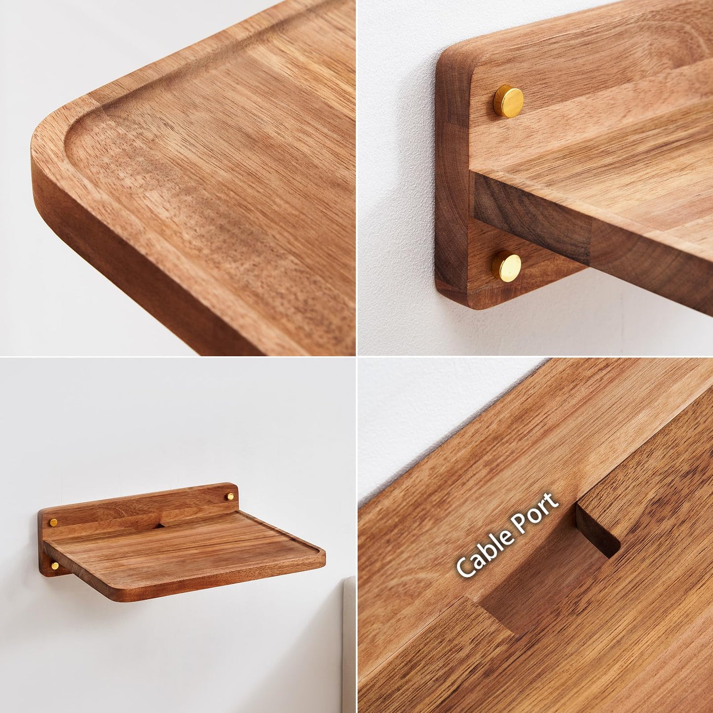 SARUFO Acacia Wood Projector Shelf for Wall Mount, 14.2" x 11" Floating Shelf & Rack Holder for Router, Modem, Cable Box, Compatible with Gaming Consoles Copyright Patent