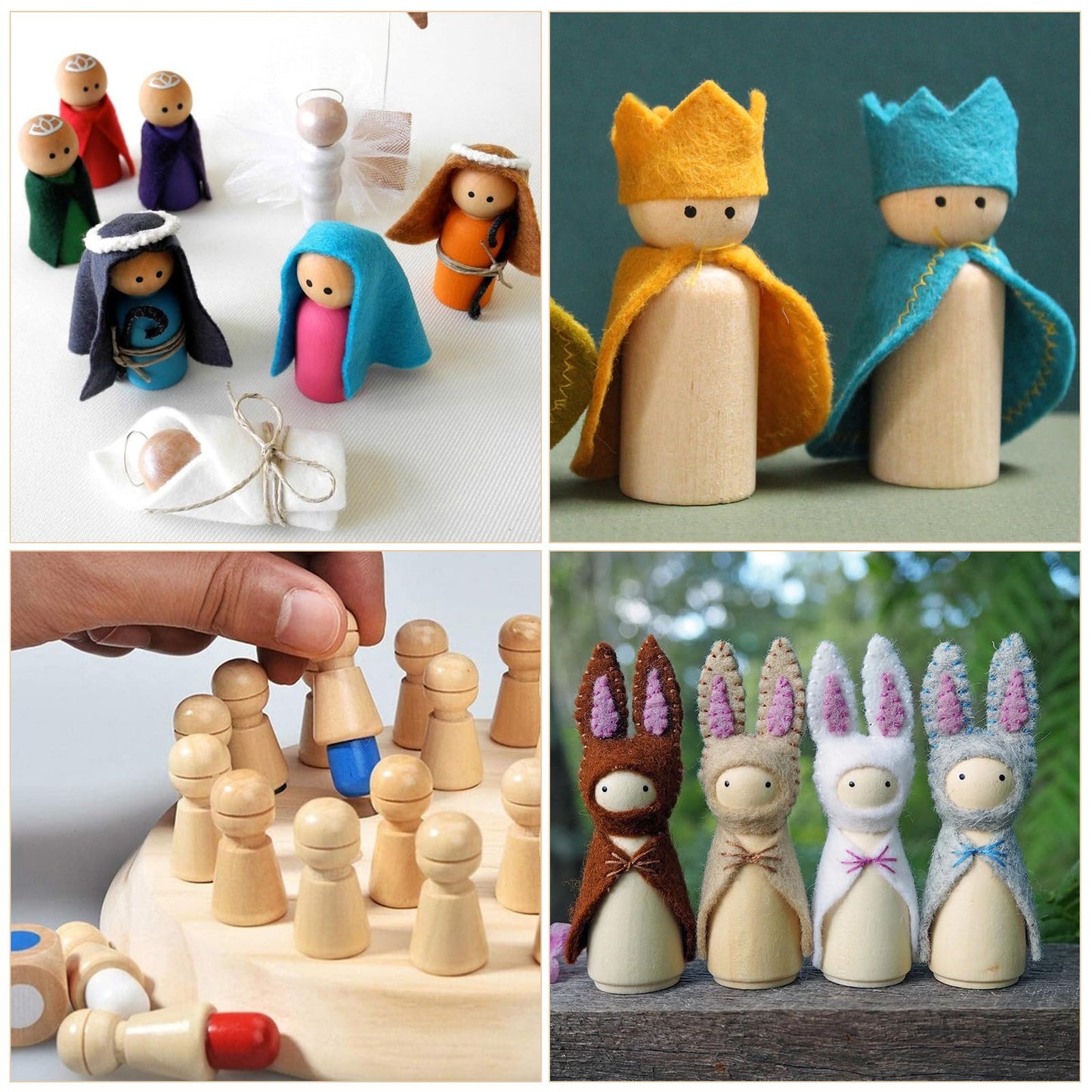 ABuff 100 Pack Unfinished Wooden Peg Dolls, Peg People Doll Bodies, 2 Inch Wooden Figures Decorative Peg Doll People for Painting, Peg Game, Craft Art Projects and Decoration, 50 Mom & 50 Dad Set