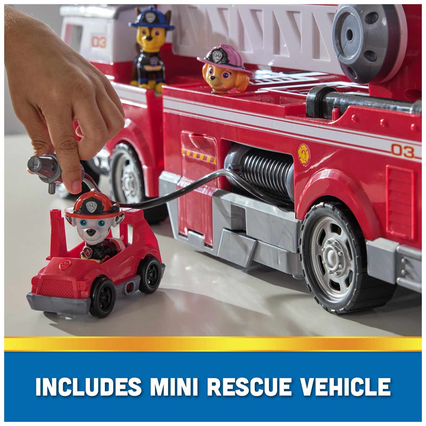PAW Patrol Ultimate Rescue Fire Truck with 2 Ft. Ladder, Lights, Sounds, a Mini Toy Car, Chase, Marshall & Skye Figures, Toys for Boys & Girls Ages 3+
