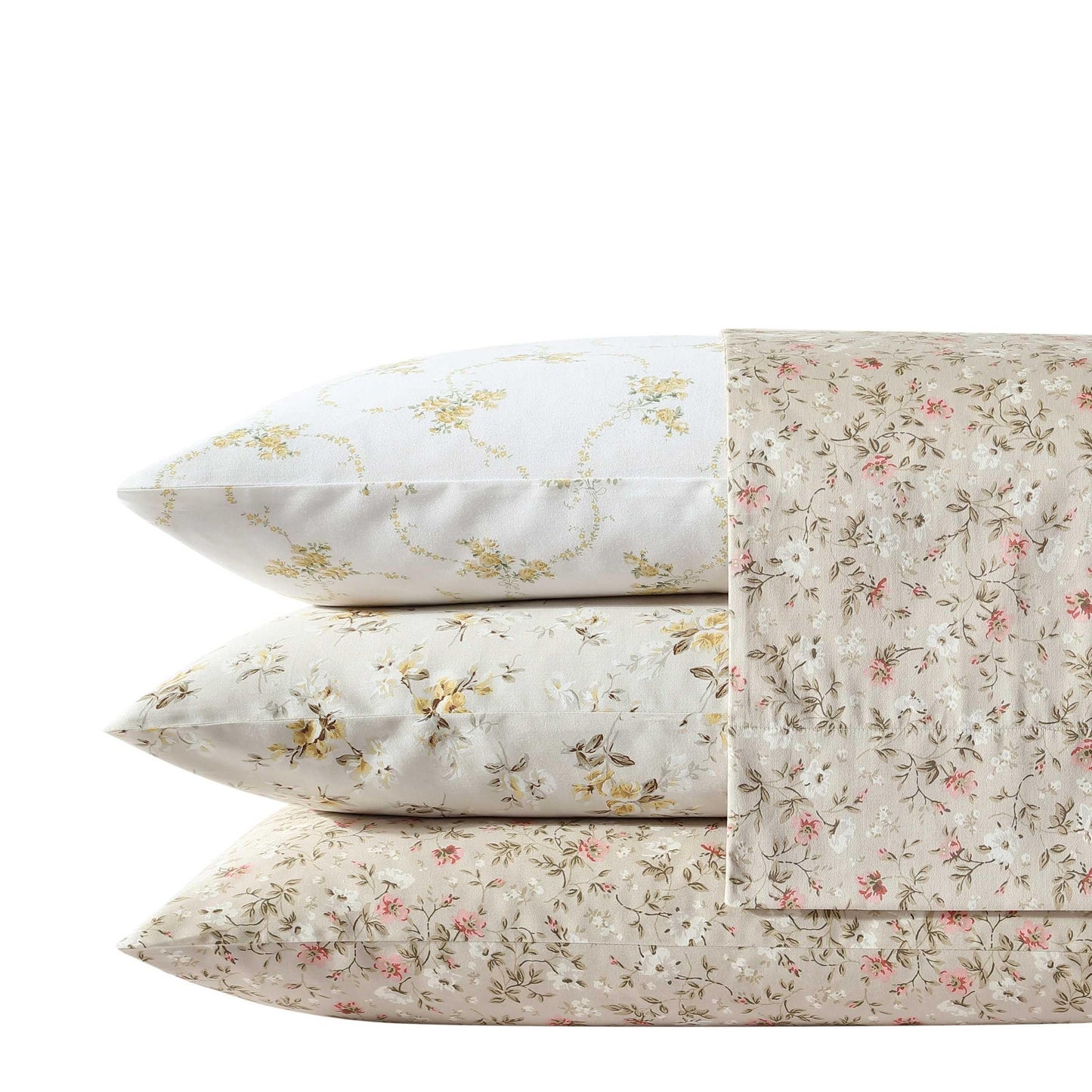 Laura Ashley – Queen Size Sheet Set, Soft & Silky Cotton Sateen Bedding with Fitted Sheet and Pillowcases, Floral Room Decor, Deep Pocket, College Dorm Room Essentials (Bonnie Beige)