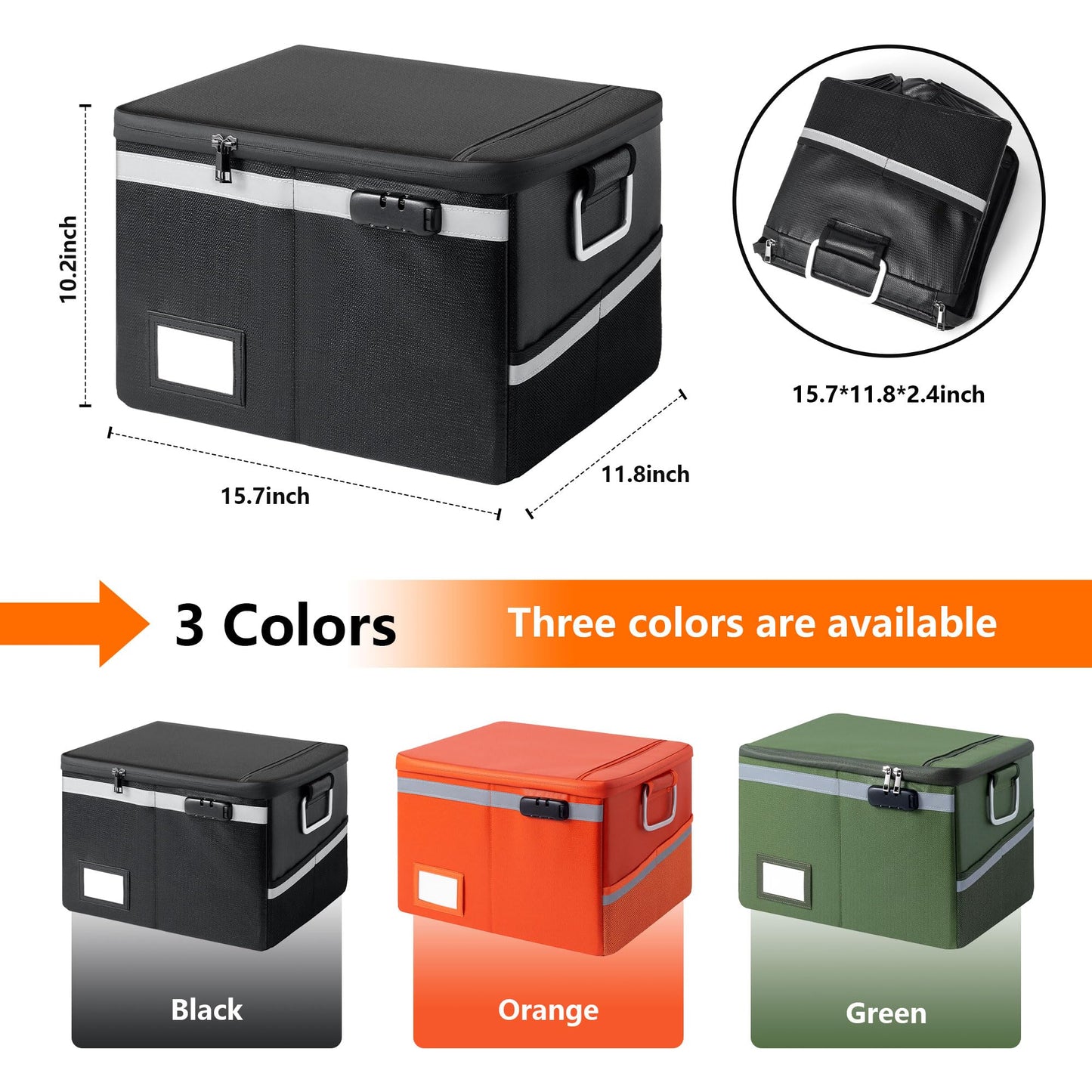 Ekunivers Fireproof Waterproof Document Box with Lock Collapsible Portable File Organizer Hard Shell Storage for Hanging Letter Legal Folders Home Office Safe Green 15.7x11.8x10.2in