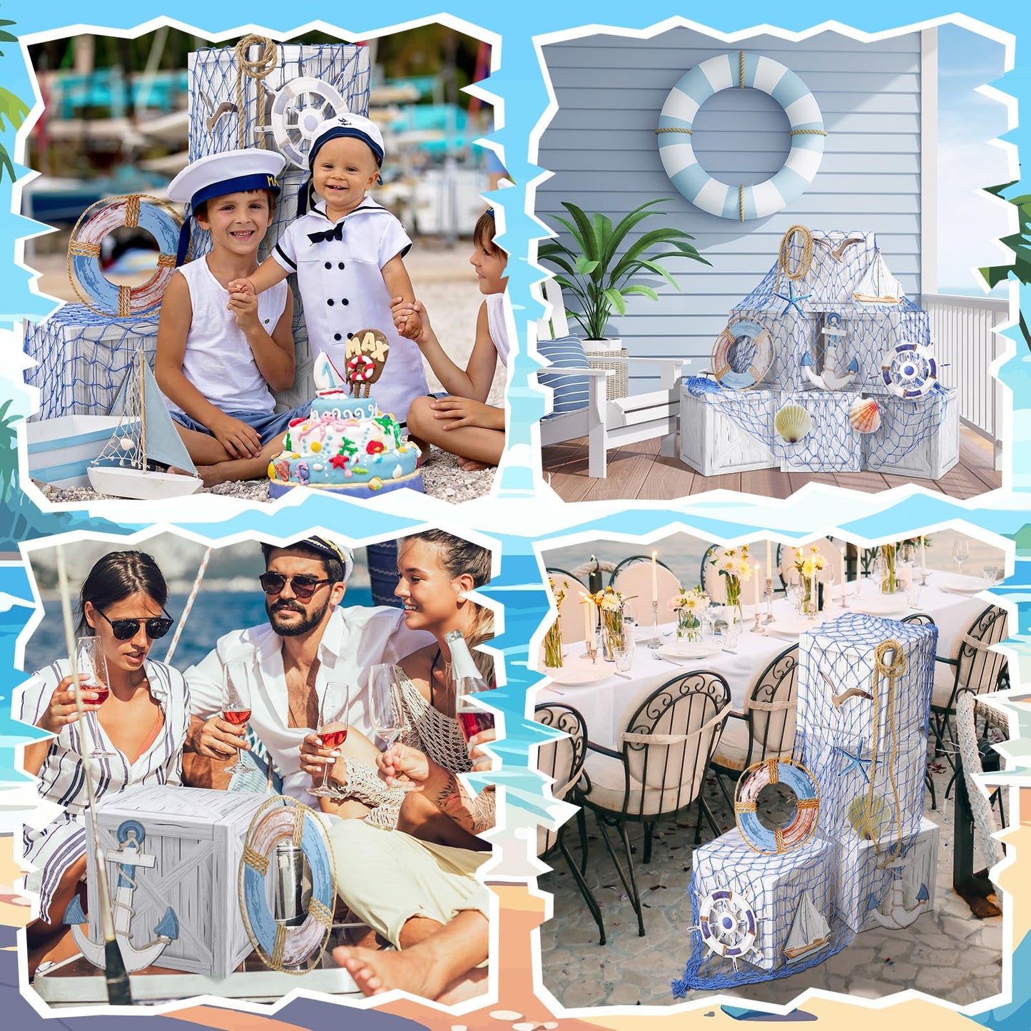 JellyArch 16 Pcs Nautical Party Decorations Nautical Pirate Party Decor Imitation Wooden Box Sea You Soon Baby Shower Decoration Adventure Birthday Photo Booth Props