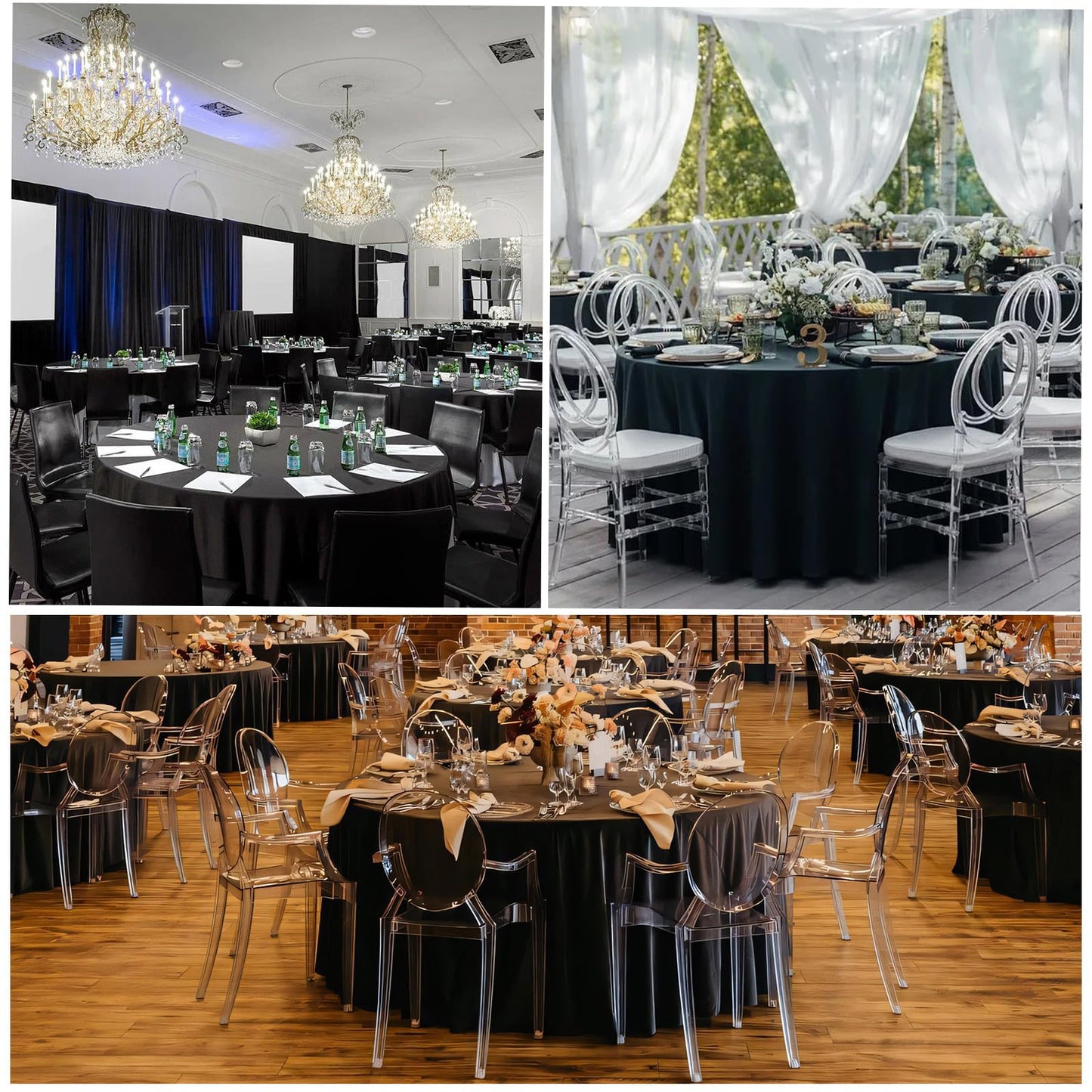 8 Packs 90 Inch Black Round Tablecloth in Diameter, Washable Polyester Fabric Tablecloths, Wrinkle Resistant Table Cloth for Wedding Party Banquet Dining