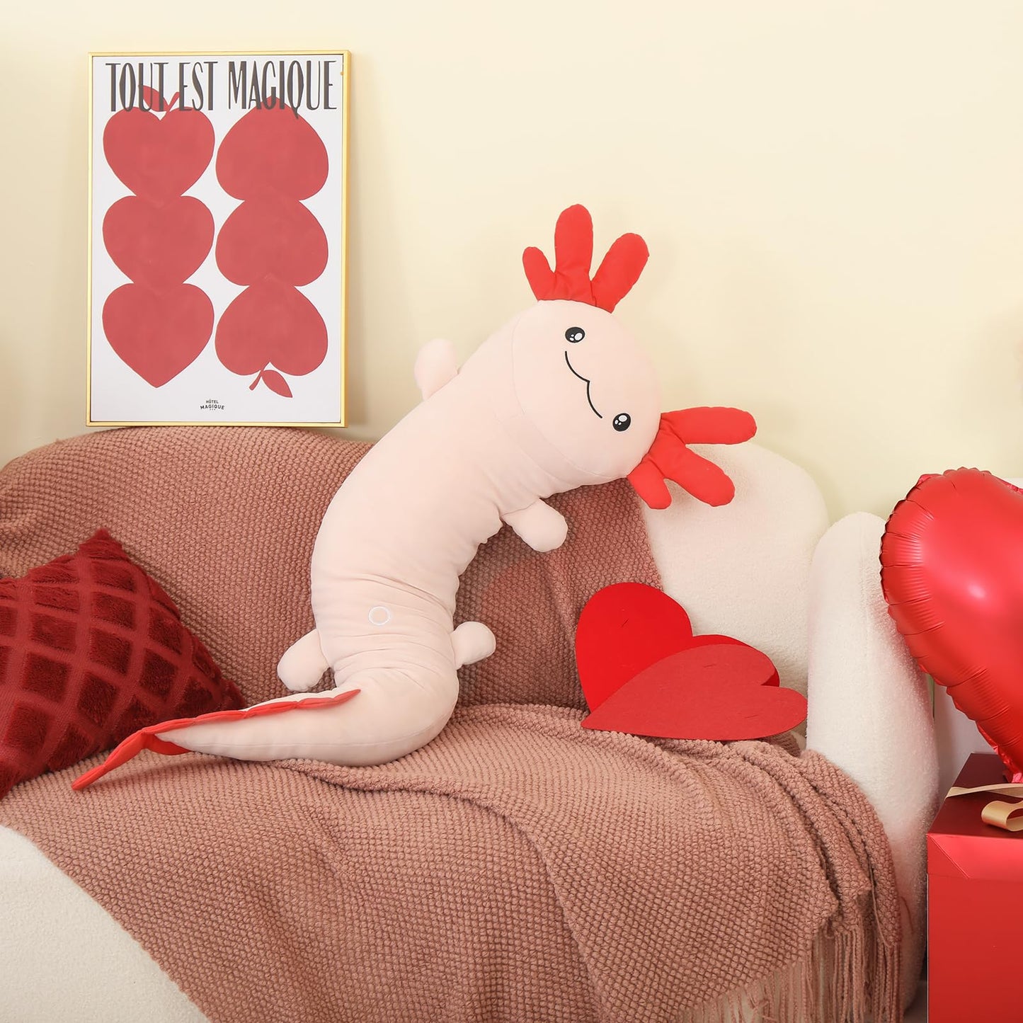MaoGoLan Giant Axolotl Plush Stuffed Animal,Big Axolotl Plush Pillow Toy,Huge Stuffed Axolotl Body Pillow for Kids Adults, Birthday Present Pink