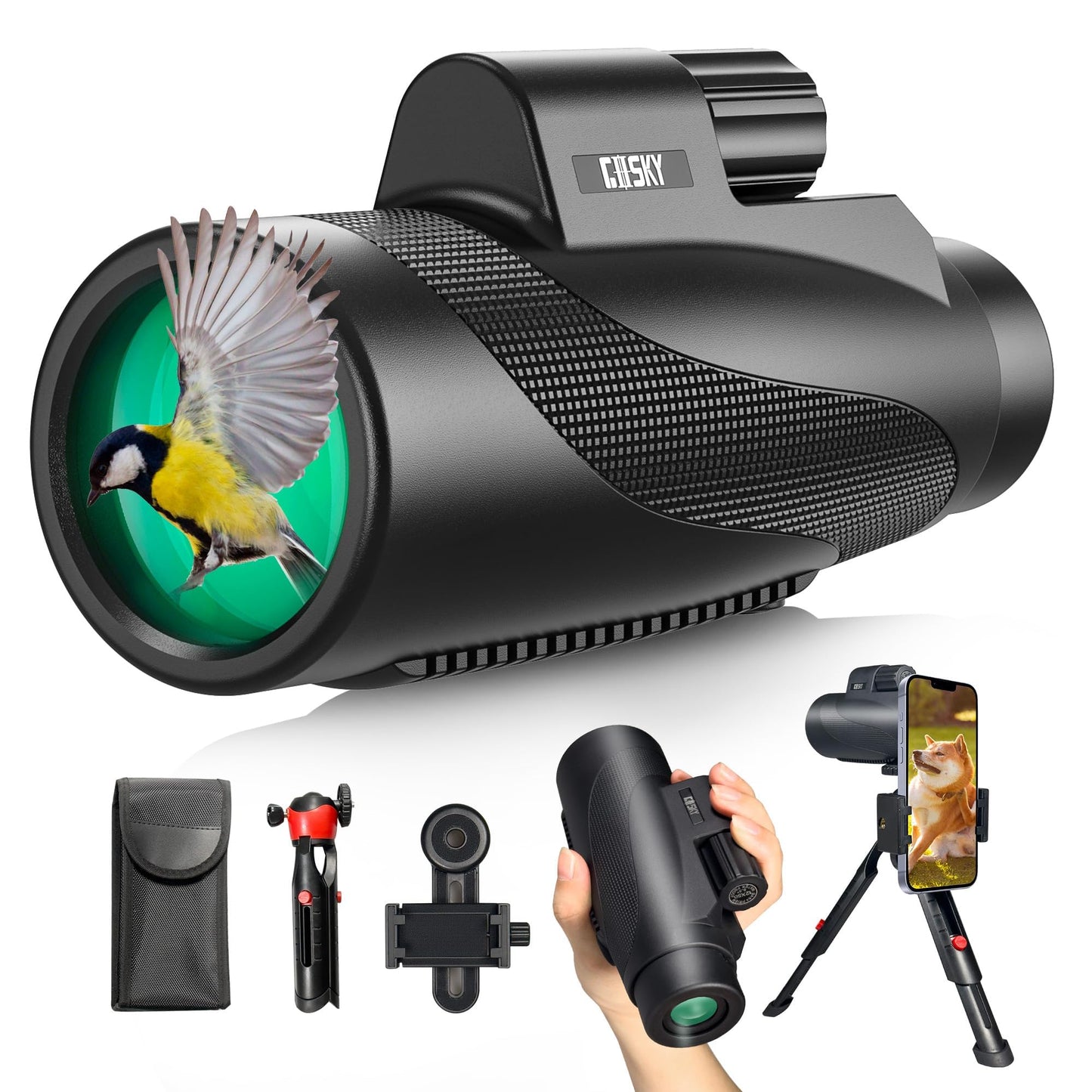Gosky 15x52 HD Monocular, Monocular for Adults High Powered with Tripod, Monocular Compact with BAK4 Prism & FMC Lens, Bluetooth Camera Remote, Monoculars for Hunting, Bird Watching, Hiking,Traveling