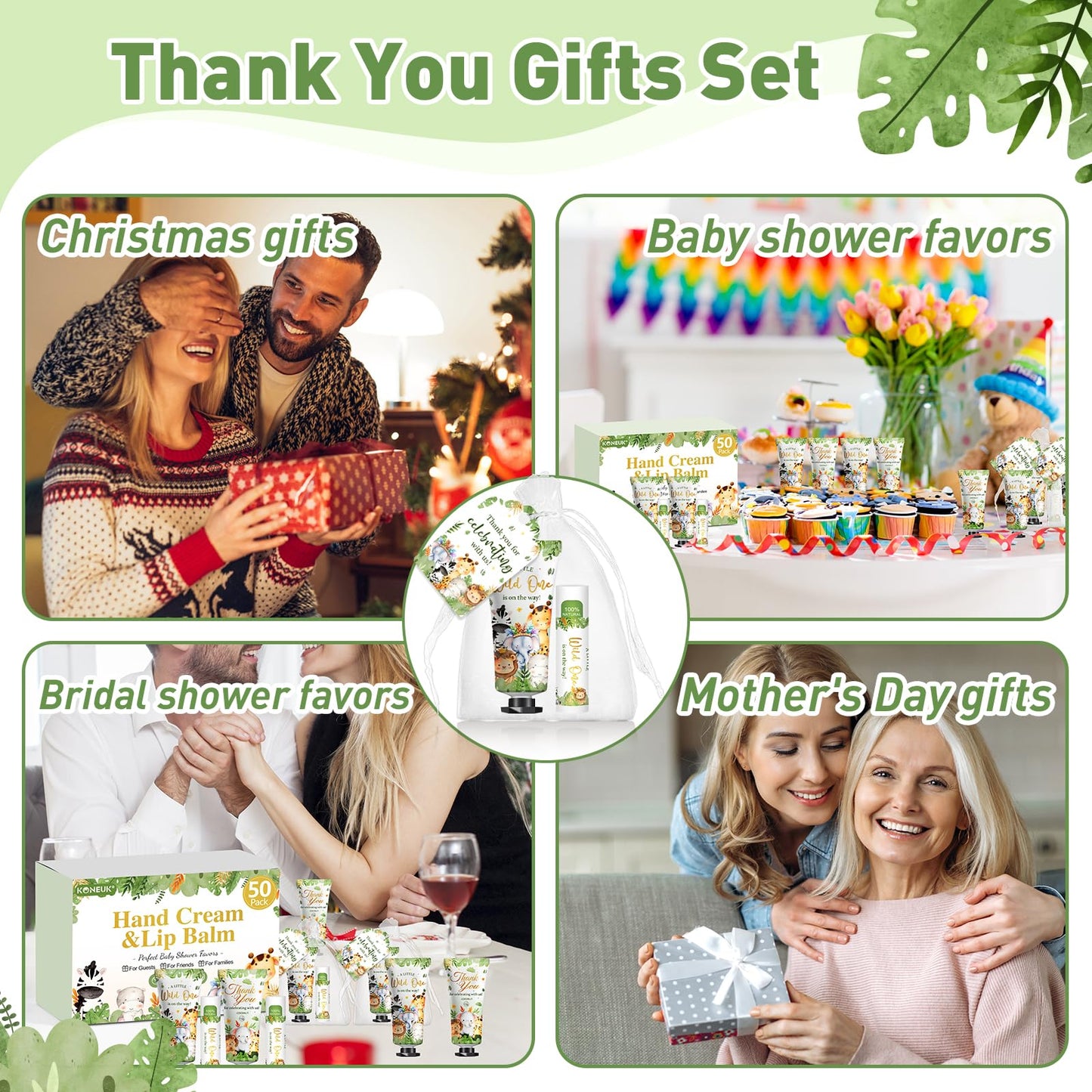 50 Pack Bulk Hand Cream and Lip Balm Gifts Sets, Baby Shower Favors and Bridal Shower Favors for Guests with Thank You Card and Organza Gift Bags, Appreciation Gifts, Wedding Party Favors (Baby Girls)