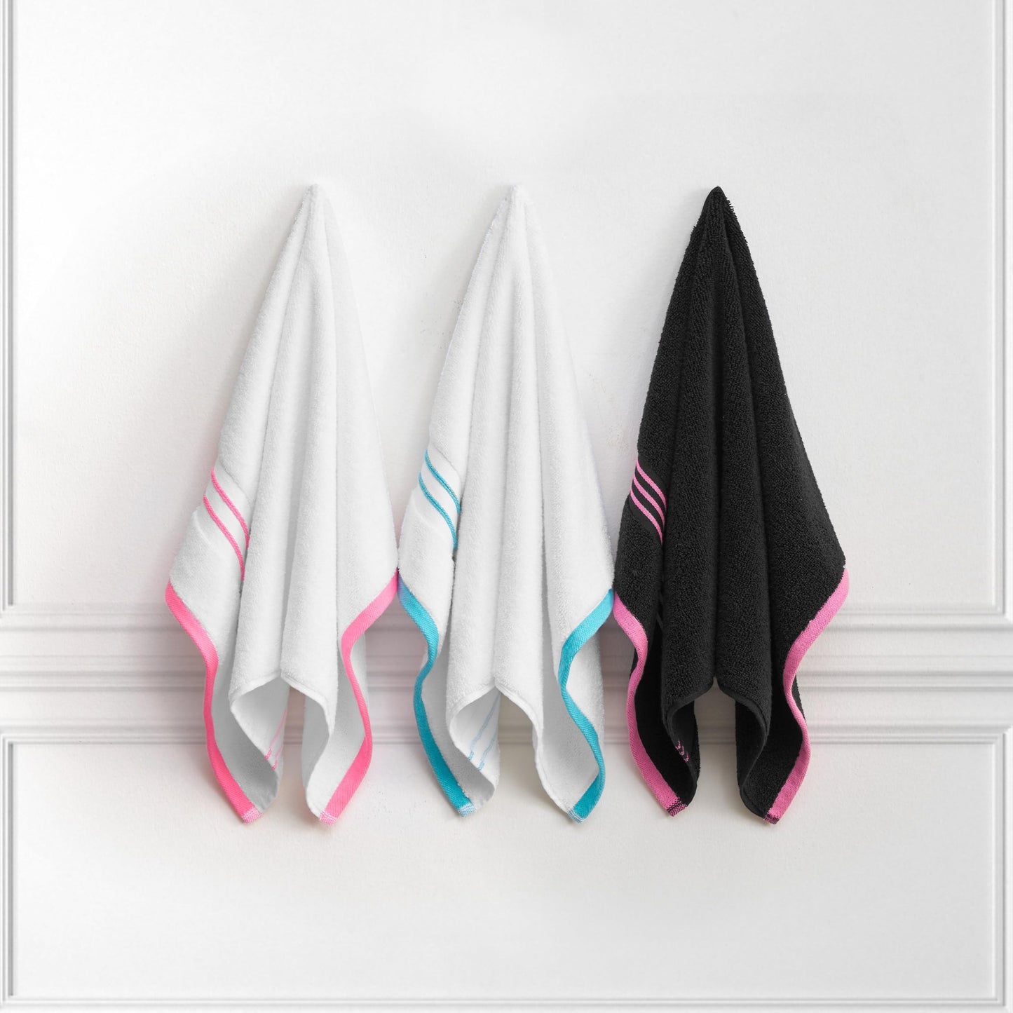 Juicy Couture Black/Hot Pink Border Bath Towels 6-Piece 100% Cotton Bath Towel Set