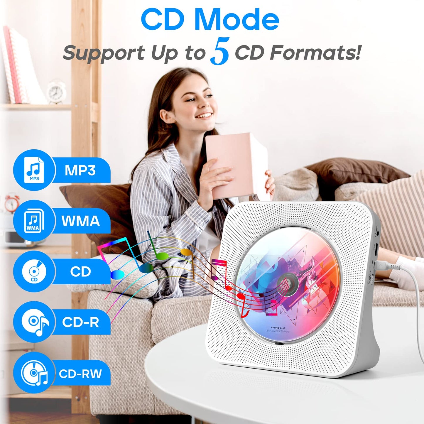 Desktop CD Player with Speakers, ROADOM Home Bluetooth CD Player with Hi-Fi Stereo Sound,Remote Control,Supports CD/Bluetooth/FM Radio/U Disk/AUX/Timer/Repeat