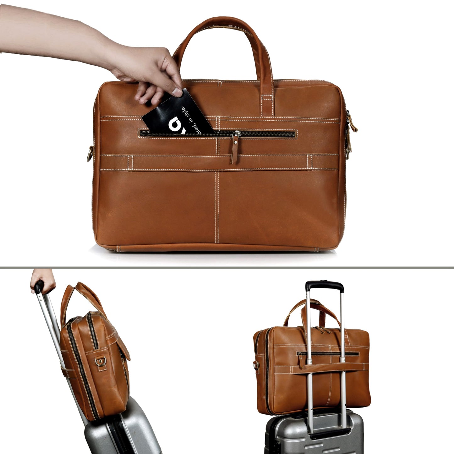 18 Inch Full Grain italian Leather Briefcase for Men, Top Choice Gifts, Handcrafted Laptop Bag (TAN) (18 inch)