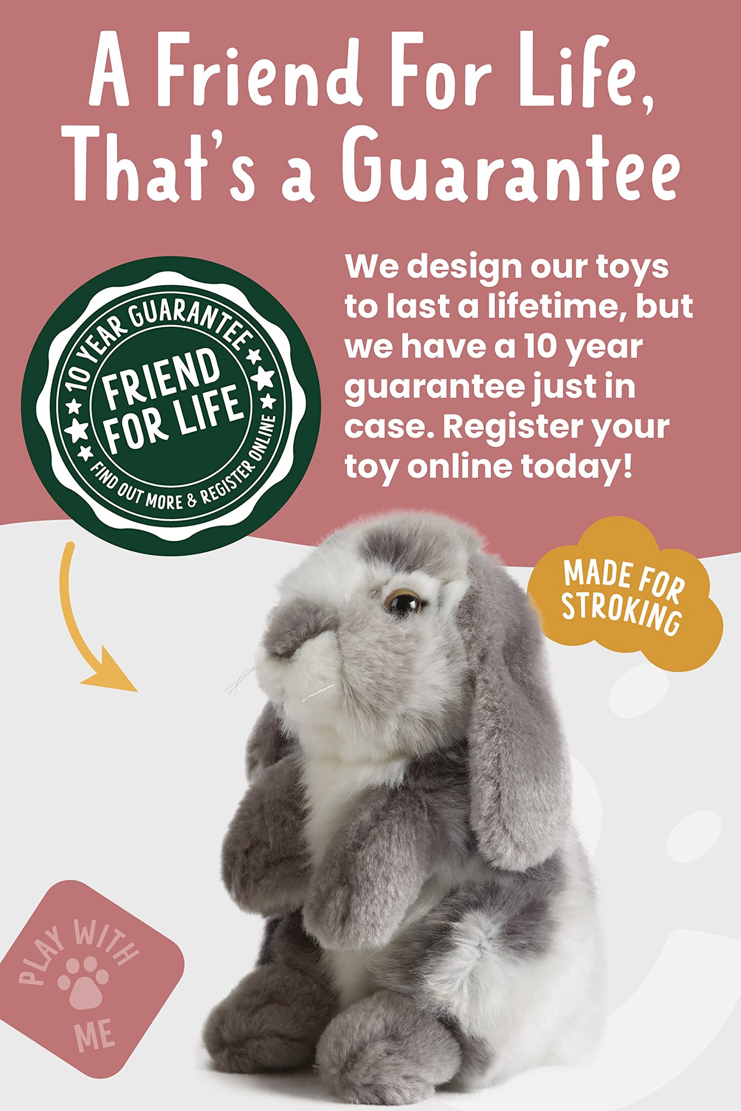 Living Nature Grey Sitting Lop Eared Rabbit Stuffed Animal | Fluffy Rabbit Animal | Soft Toy for Kids | 7 inches