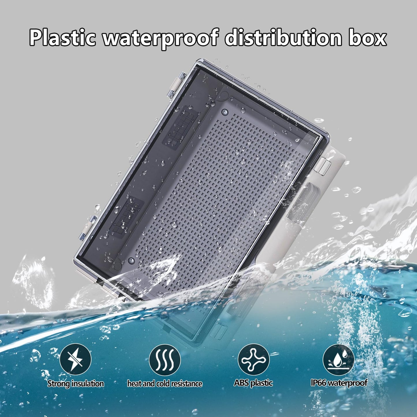Animacyn ABS Electrical Junction Box, Ventilated Design, Cable Grommets, IP65 Waterproof Enclosure, Indoor/Outdoor Use with Mounting Panel. (Clear Cover, 15.7"x11.8"x7.1")