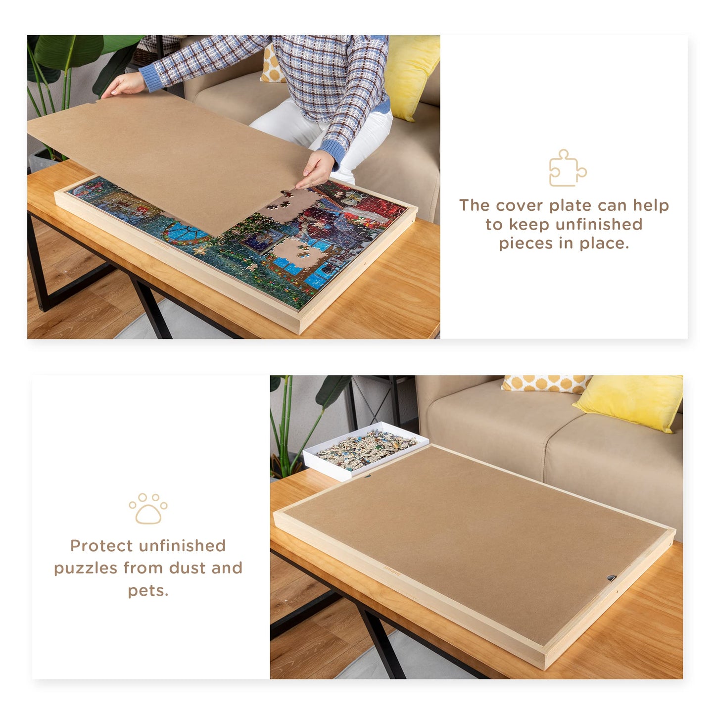 Lavievert 1000 Piece Tilting Jigsaw Puzzle Board with Wooden Cover, Adjustable Puzzle Board with Built-in Easel/Stand, Portable Puzzle Table with Non-Slip Flannel Tabletop for Adults & Kids