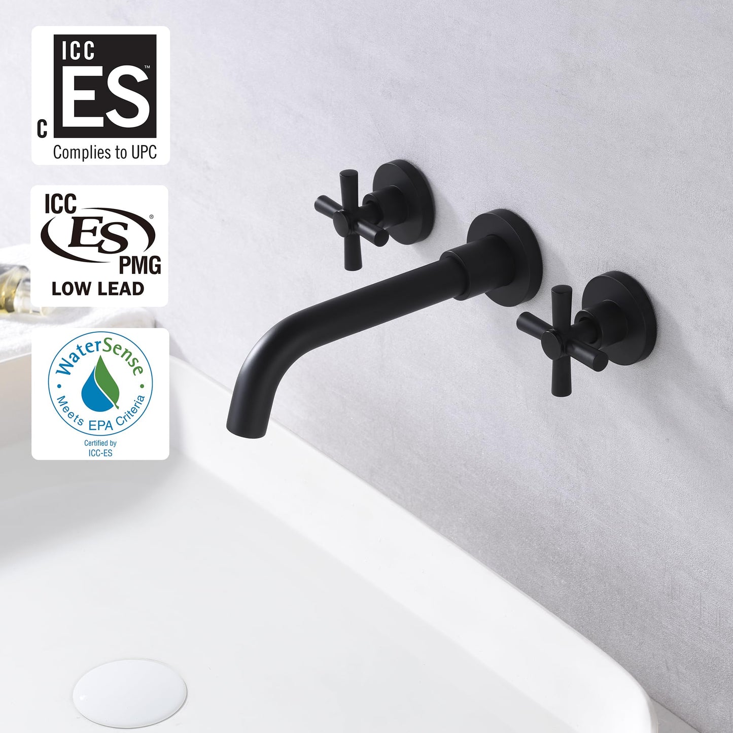 sumerain Matte Black Bathroom Faucet,Wall Mount Black Bathroom Faucets and Rough-in Valve Included