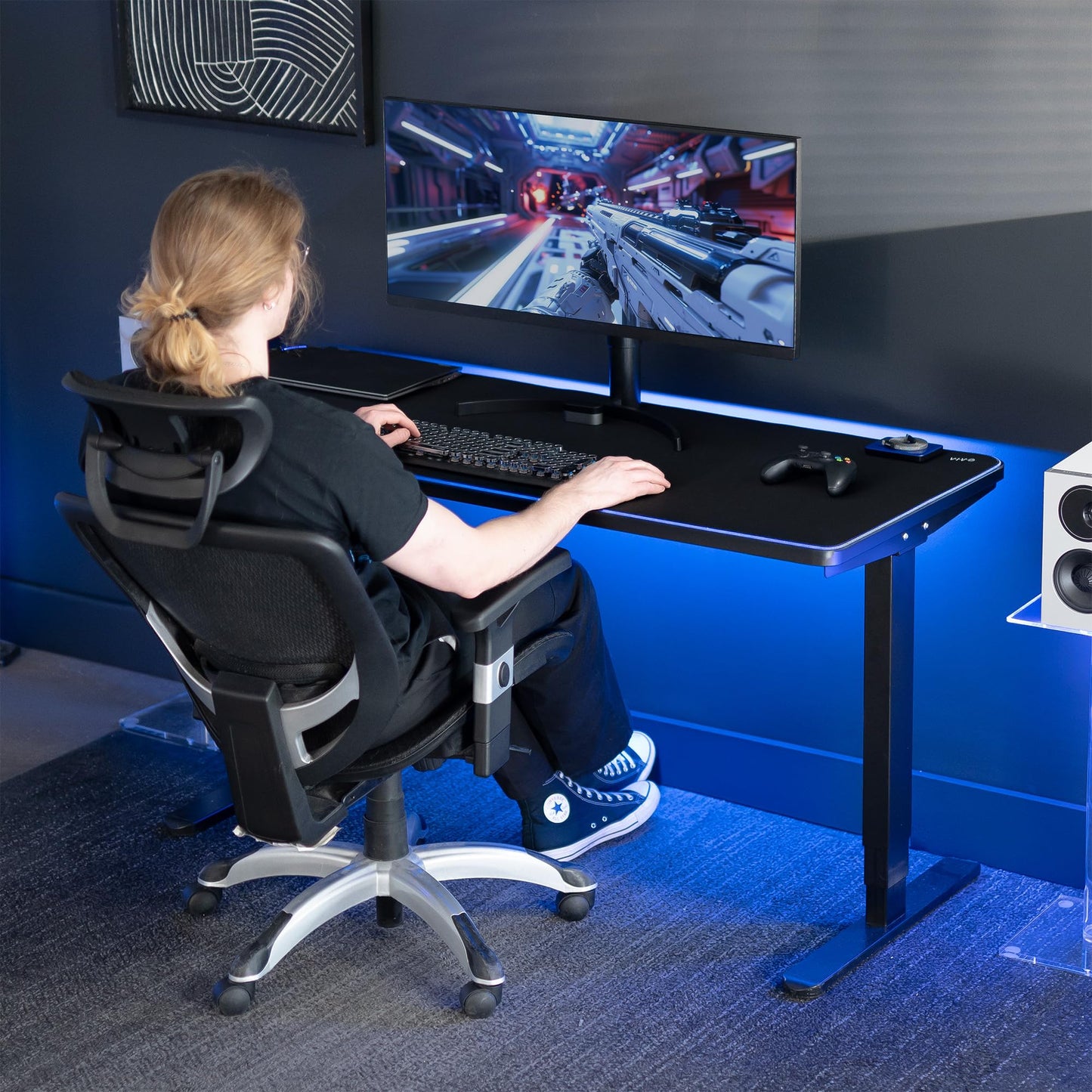 VIVO Large 60 x 24 inch Full Size Desk Pad with RGB Lighting for Office Ambience and Immersive Gaming, Oversized Mouse Pad Table Top Cover, 12 Color Modes, Non-Slip Base, Black, DESK-PAD60-24