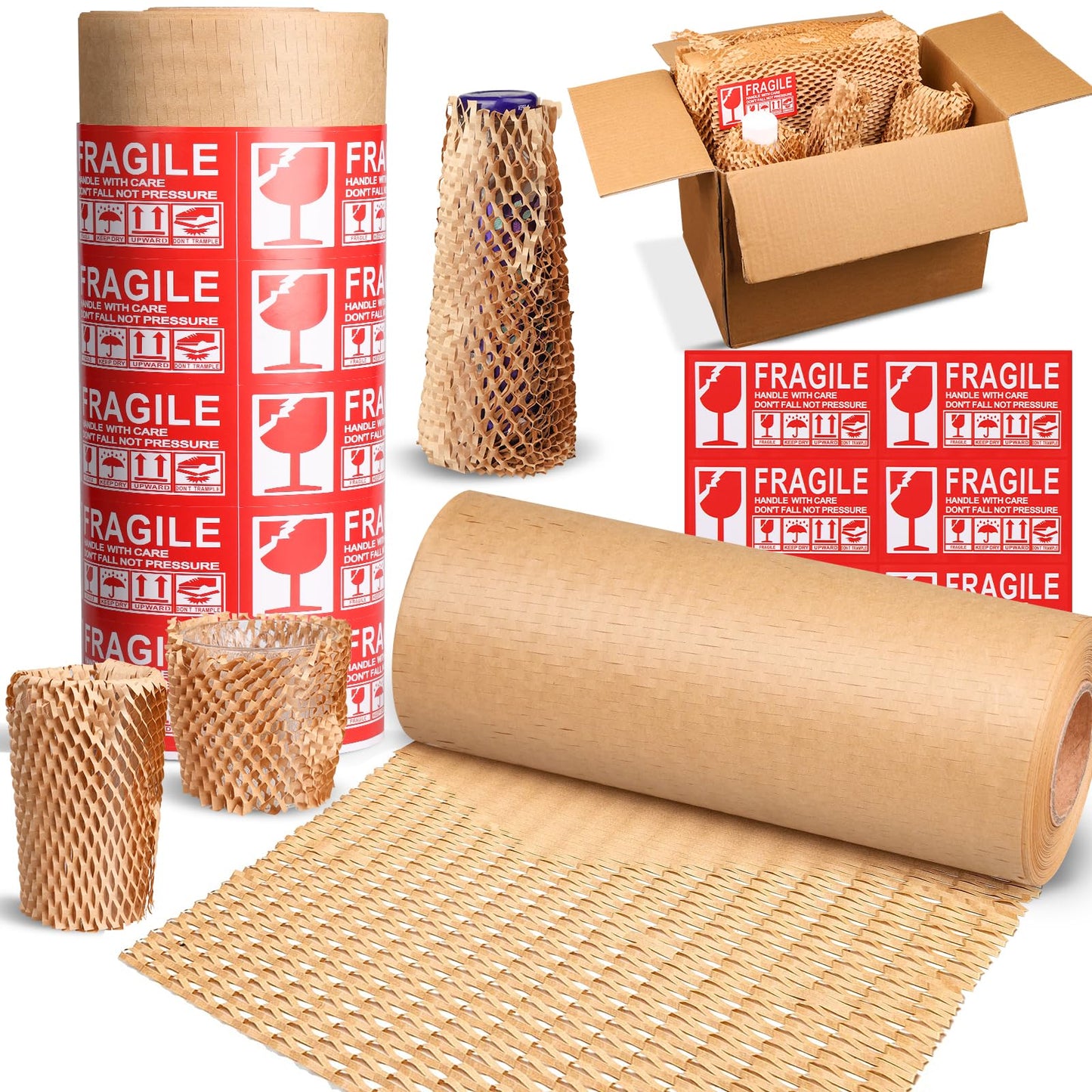 Honeycomb Packing Paper 16" x 400', Bubble Cushioning Wrap for Packing/Shipping/Moving, Eco-Friendly Bubble Packing Paper Wrapping for Fragile Items,Electronics and Bouquet Packaged