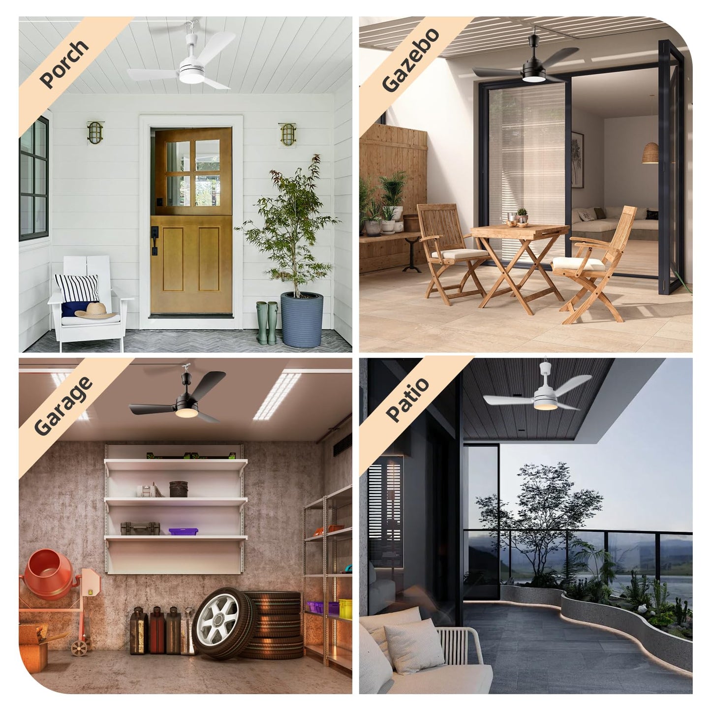 PBLALA 28" Gazebo Fan with Light,Plug in Ceiling Fan Light,Outdoor Ceiling Fan with Light,Hanging Fan with Hook,35W 3000-6500k,Remote/APP Control,Portable Fan Light for Patios,Porch