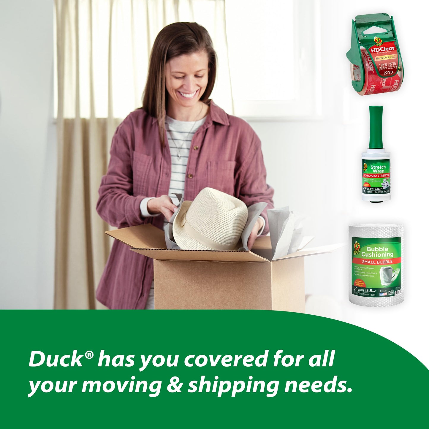 Duck HD Clear Extra Wide Packing Tape - 6 Rolls of Heavy Duty Shipping and Moving Packing Tape – Clear Strong Packaging Tape for Boxes, Packing and Moving Supplies - 3 In. x 54.6 Yards (307352)