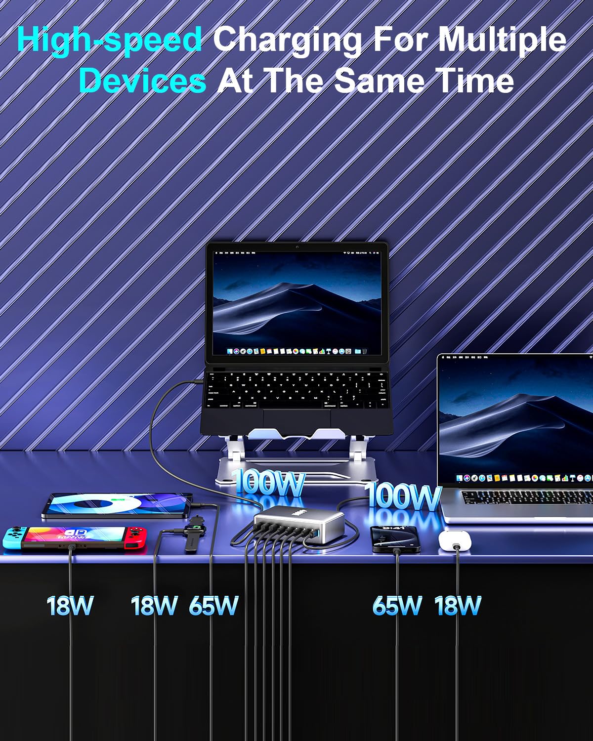 440W Fast USB C Charger GAN Charger Block 8 Port Charging Station HUB Brick Dual PD PPS 100W Wall Charger Compatible with MacBook Pro/Air/All iPad iPhone 16/15/14/13/Pro Max