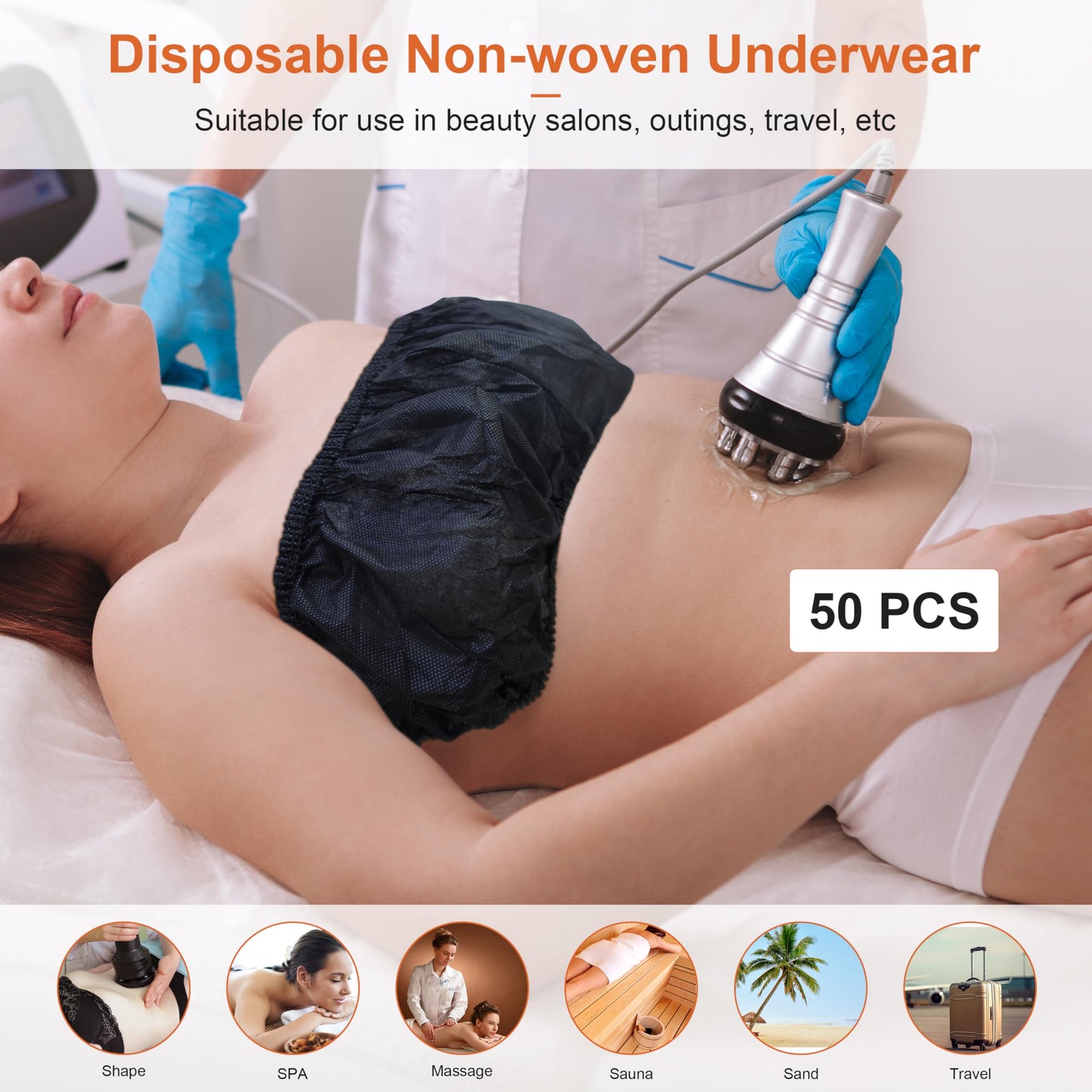 50 Pcs Beauty Salon Disposable Underwear Bra Travel Breast Wrap Beauty SPA Use Special Bodice Breathable Adjustable Elitzia ETBR001 (Black)