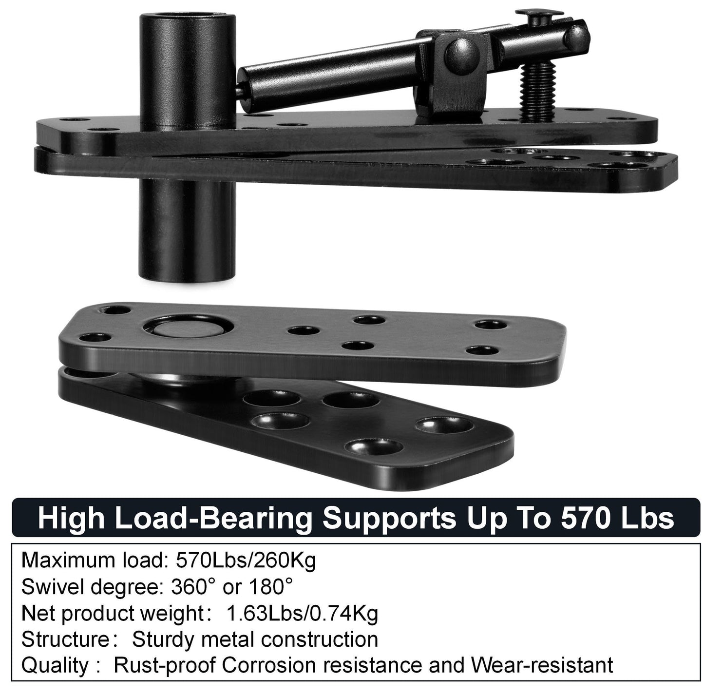 Hidden Pivot Hinge for Secret Door & Murphy Bookcase,570Lbs Load-Bearing,360°Rotation Hidden Door Hardware Set with Sturdy Steel,Smooth Bearing Design,2Set(Black)