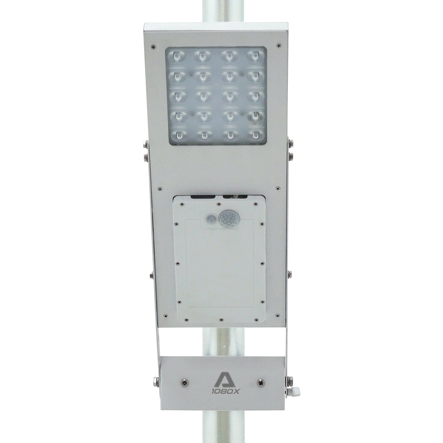 Alpha 1080X Solar Street Light Motion Sensor 3-Mode Street Lamp Dusk to Dawn Dimmable Waterproof Max Pole Diameter 3", Cool White LED