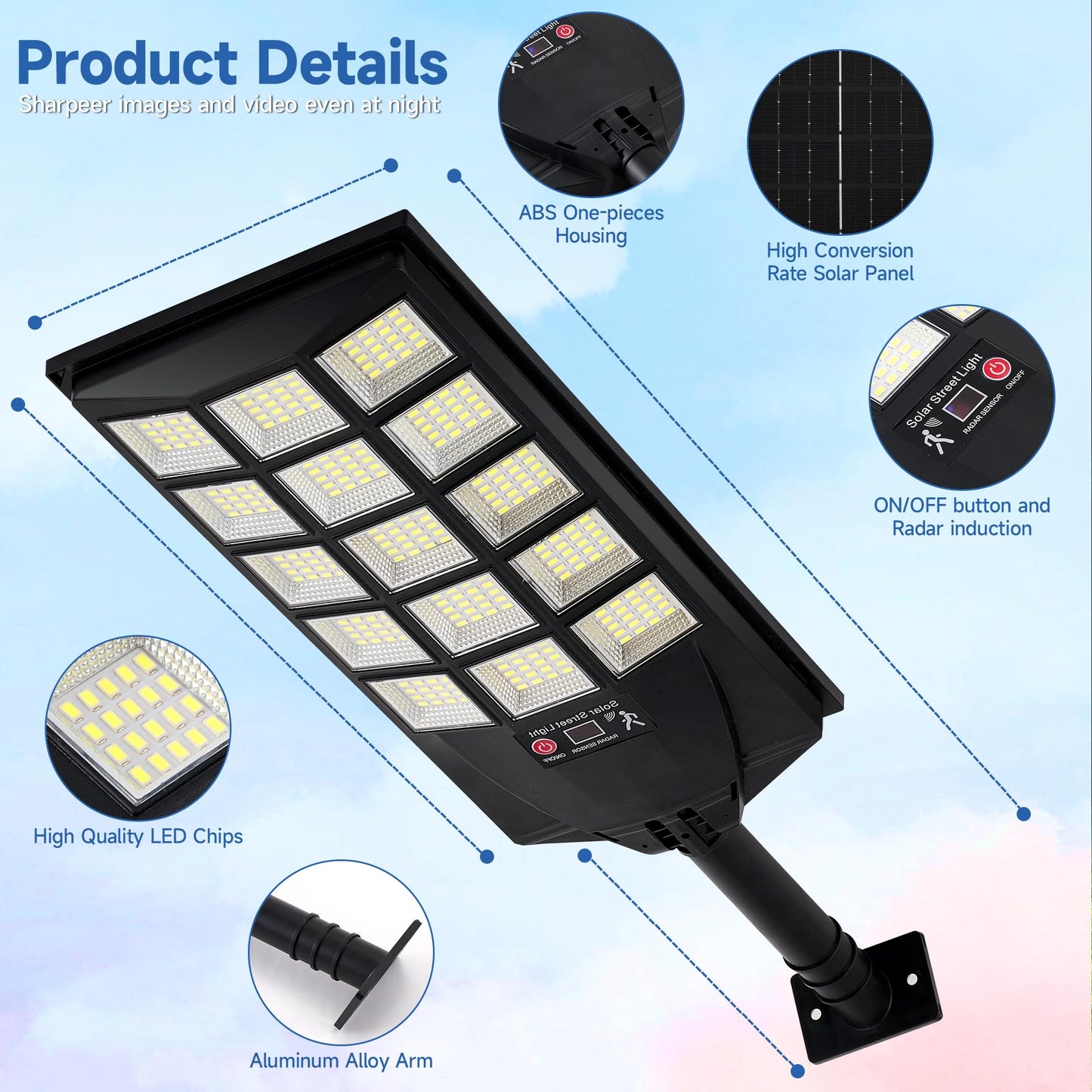 Aqraou Solar Lights Outdoor Waterproof, 6500K Dusk to Dawn Solar Street Light Motion Sensor with Remote Control, LED Security Light for Outside Garden Yard Parking Lot, Oudoor Flood Lights, 2PACK