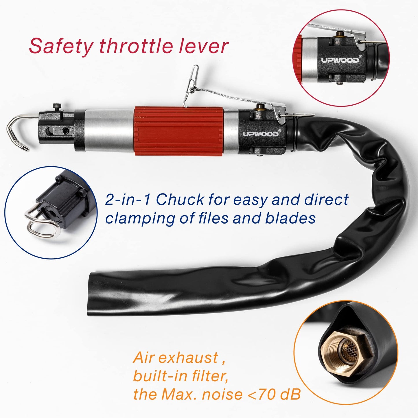 Air Reciprocating File & Body Saw 3/8in stroke, Multi-function Low Vibration 3500spm Pneumatic Cutting Tool & Abrasive Tool with 4 Files and 5 Saw Blades (Stroke Length: 10mm)