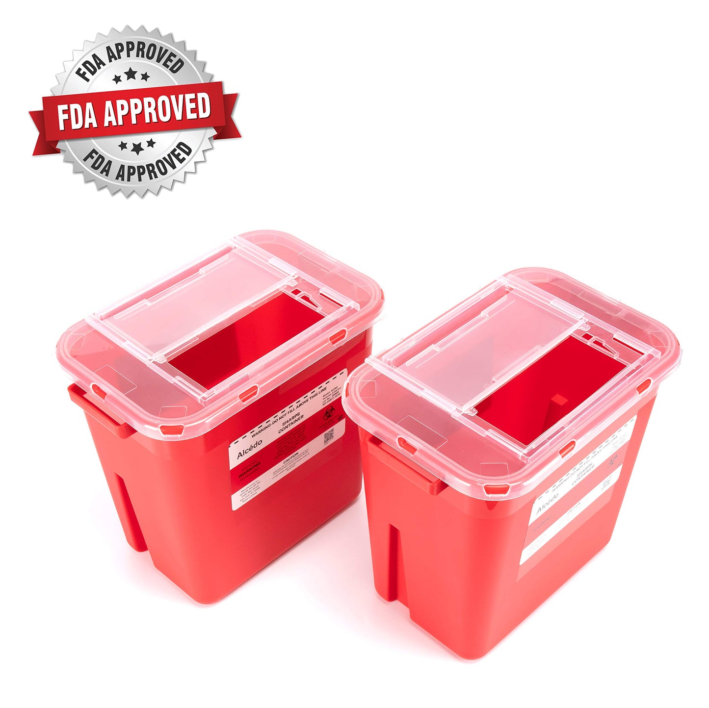 Alcedo Sharps Container for Home Use 2 Gallon (5-Pack), Biohazard Needle and Syringe Disposal, Professional Medical Grade