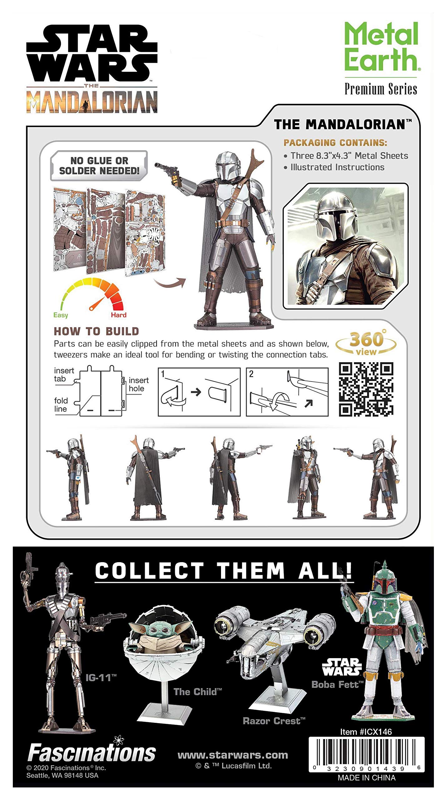 Fascinations ICX146 Metal Earth Metal Kits - Star Wars The Mandalorian The Mandalorian, Laser Cut 3D Construction Kit, 3D Metal Puzzle, DIY Model Kit, 3 Metal Circuit Boards from 14 Years