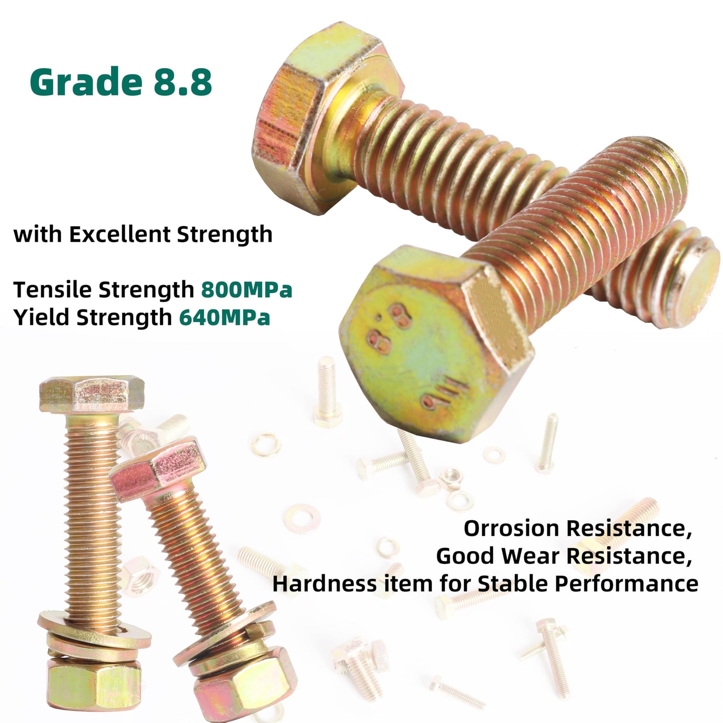 1045PCS M4 M5 M6 M8 M10 Metric Nuts Bolts Washers Assortment Grade 8.8, Heavy Duty Bolts Assortment Nuts Kit, Length from 12 to 30 mm (0.47-1.18 in)