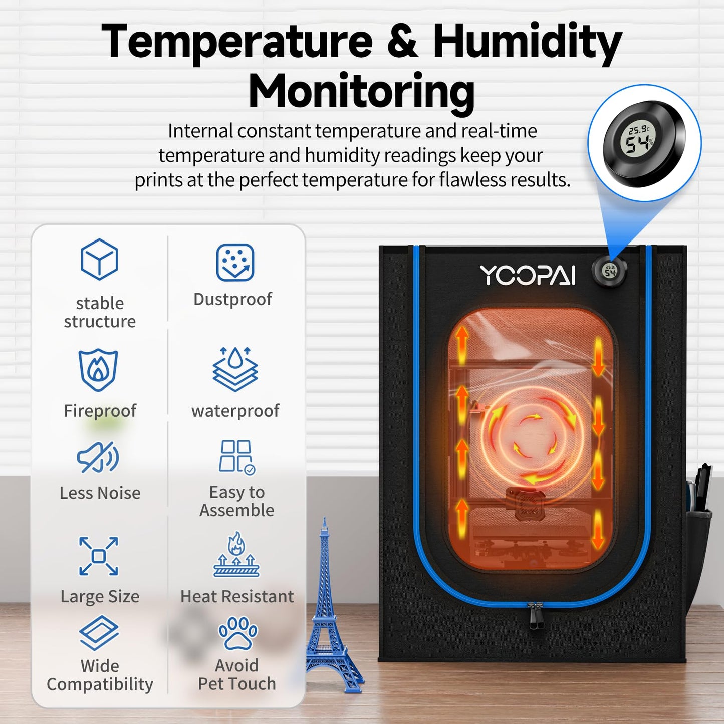 3D Printer Enclosure with Ventilation Kit, LED Light,Thermo-Hygrometer, Premium Fireproof Dustproof Tent Constant Temperature Protective Cover for Creality Ender 3 V3 SE/KE/Ender 3/3 Pro/3V2/3S1/Neo
