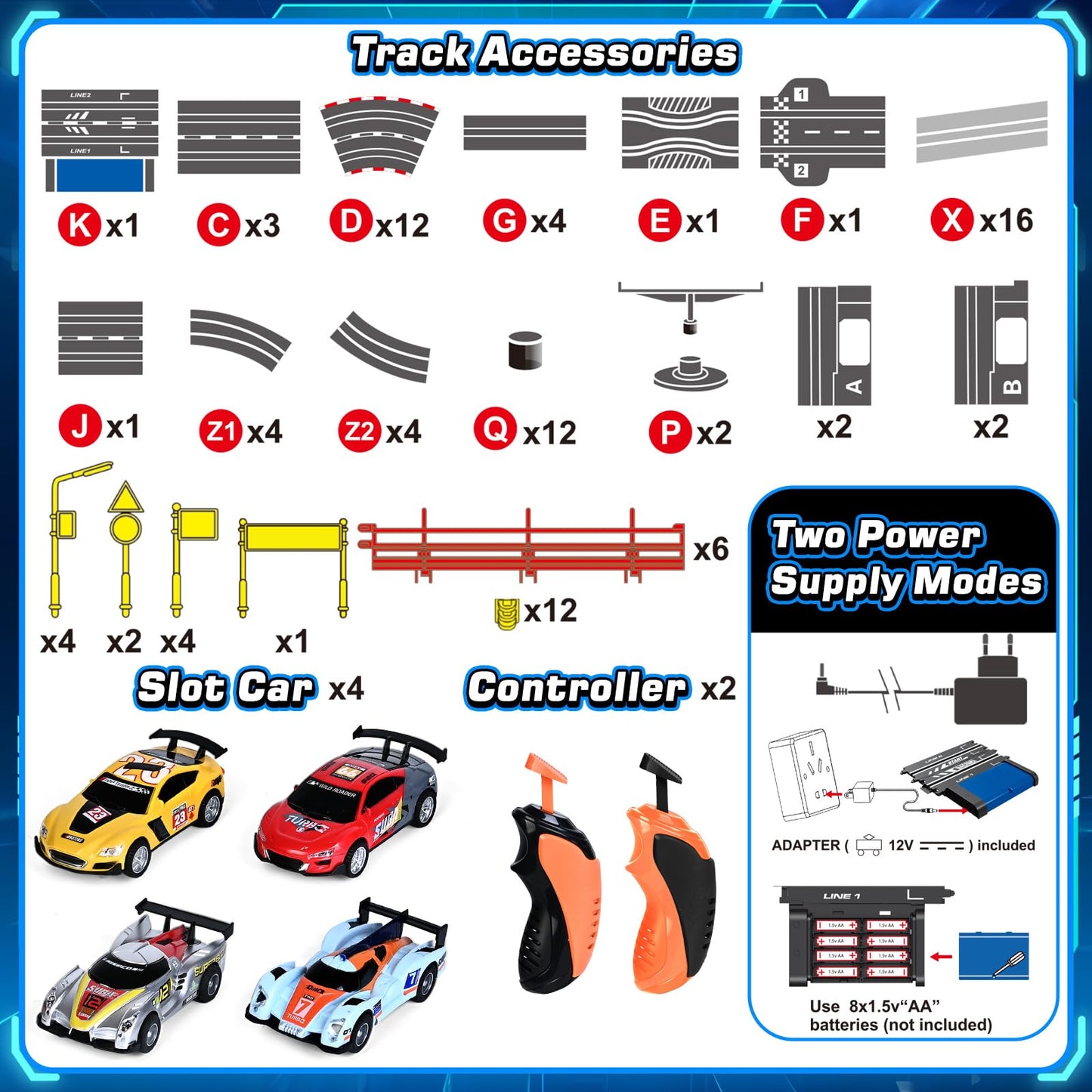 Boy Toys Gifts for 6 7 8-12 Years Old, Slot Car Race Track Sets with 4 Slot Cars, Battery or Electric Car Track for Boys, Dual Racing Game Lap Counter Circular Overpass Track Gifts for Kids