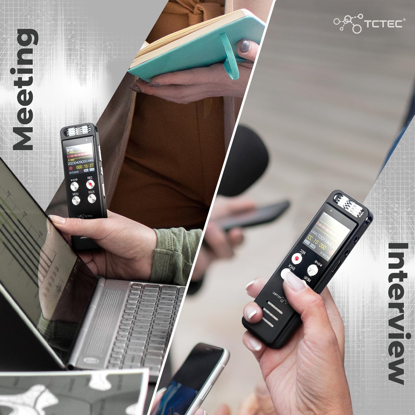 96GB TCTEC Digital Voice Recorder with 7000 Hours Recording Capacity, Audio Noise Reduction, Sound Tape Recorder with Playback, Clip-on Mic Dictaphone for Meeting, Lecture