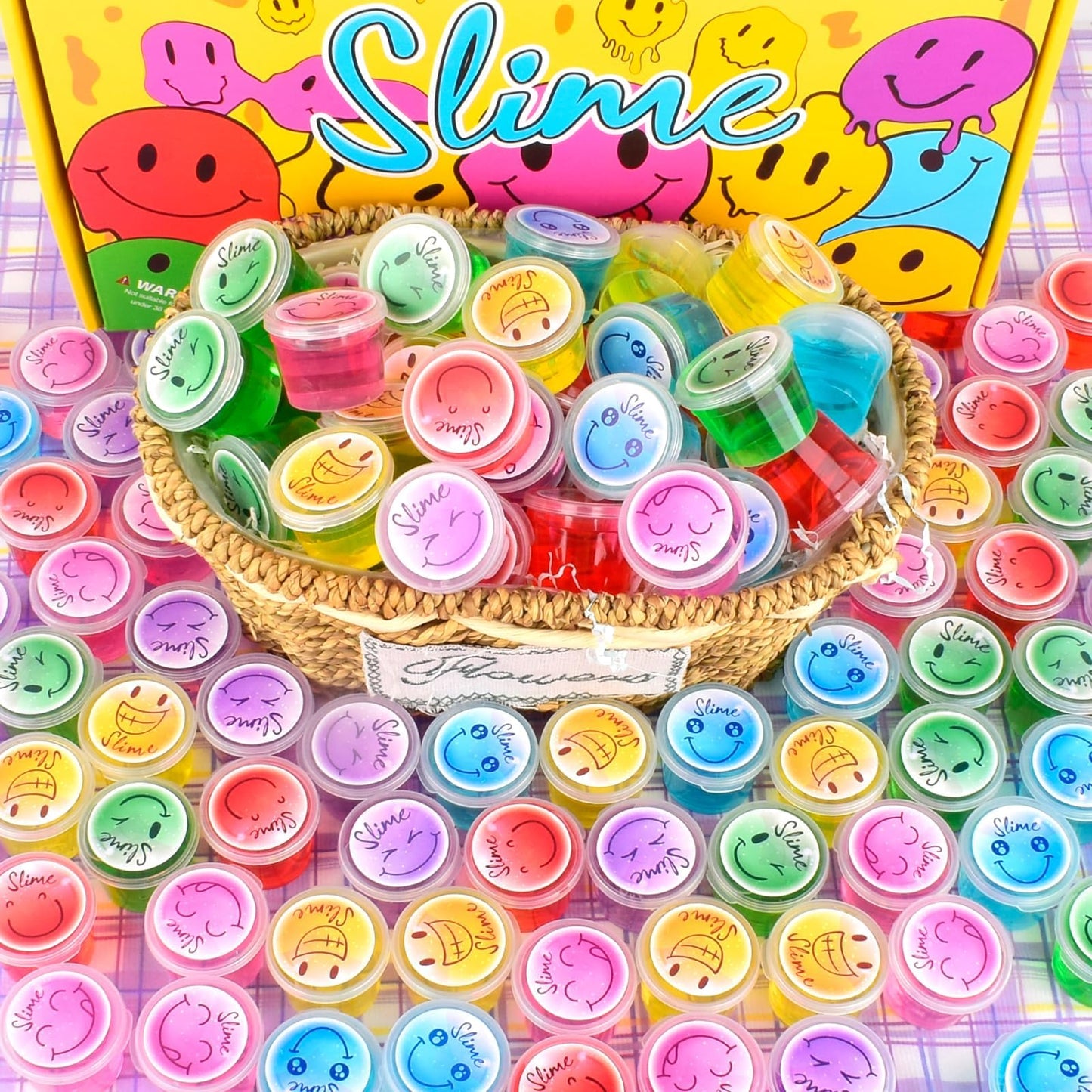 120 Pack for Kids Clear Crystal Bulk Slime Kit, Smiling Slime Color Box, Slime Kit for Girls and Boys, Stress Relief Kids Slime Kits for Toddlers, Classroom Reward, Valentine's Day Party Supplies