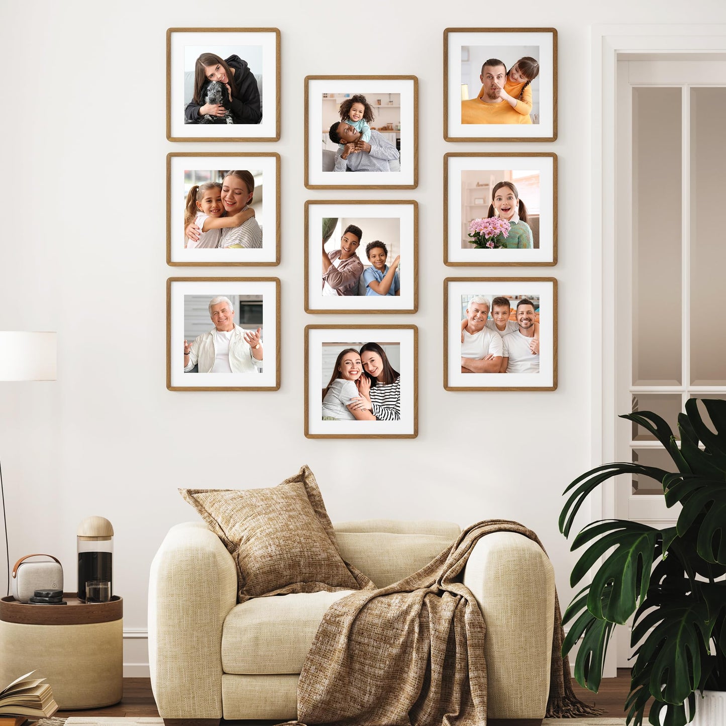 FLYJOE 12 x 12 Picture Frame | Solid Oak Wood Square Picture Frame | 12x12 Picture Frame With Mat For 8x8 | Tempered Glass And Hanging Hardware Included | 12 By 12 Picture Frame Wood (Walnut, 1 Pack)