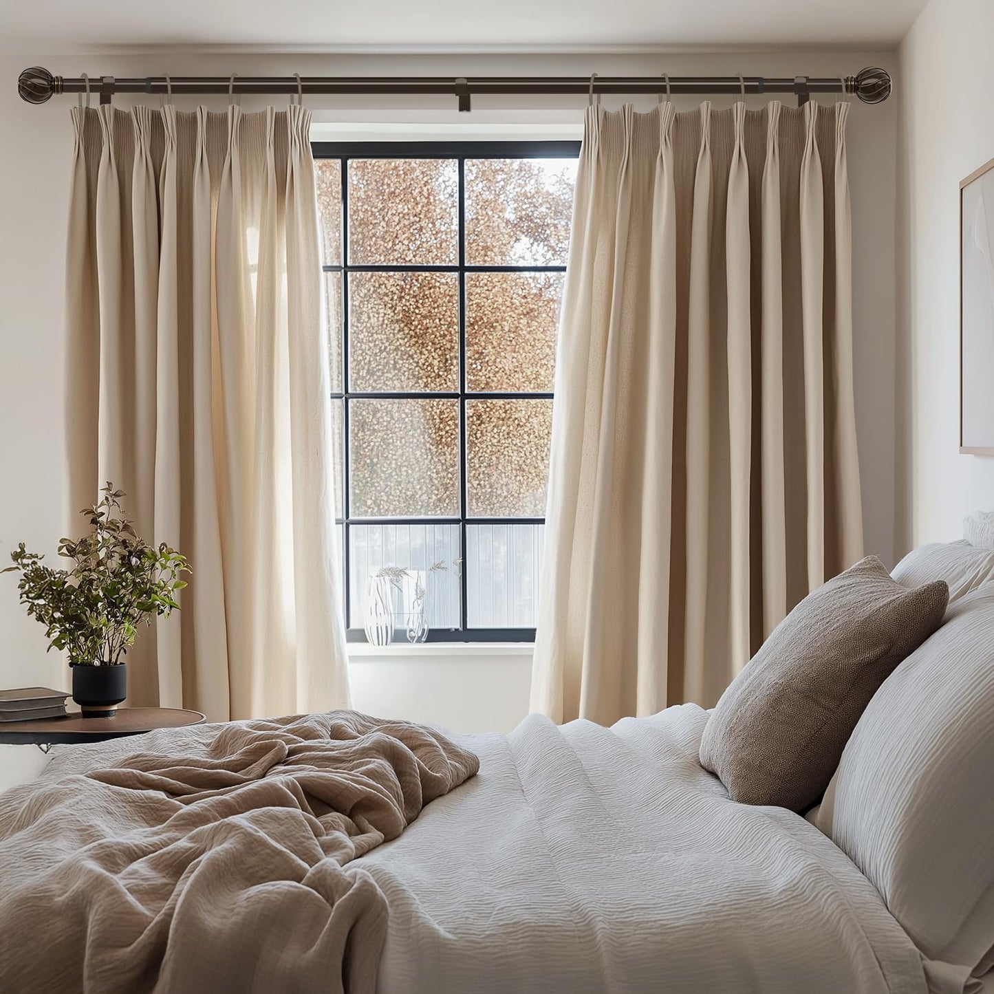 2 Pack Brown Curtain Rods Set for Windows 48 to 84 Inches Adjustable Length Heavy Duty 7/8" Diameter Window Curtain Rod with Decorative Finials for Outdoor Farmhouse Bedroom Kitchen Living Room