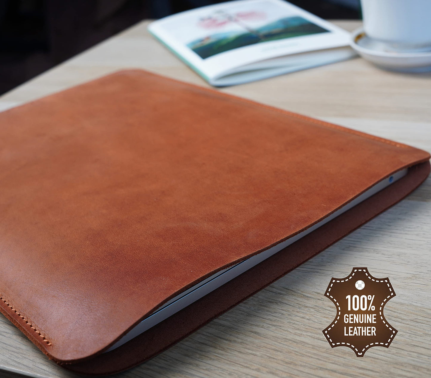 Aartedesign Genuine Vintage Leather Sleeve case for 13-inch MacBook Air/Pro 2018-2025 M1 M2 M3 A2337 A2179 A1932 / 13 MacBook Pro M1 M2 M3 /A2338 A2251 A2289 (2018-2025) (Vertical, Cognaq)
