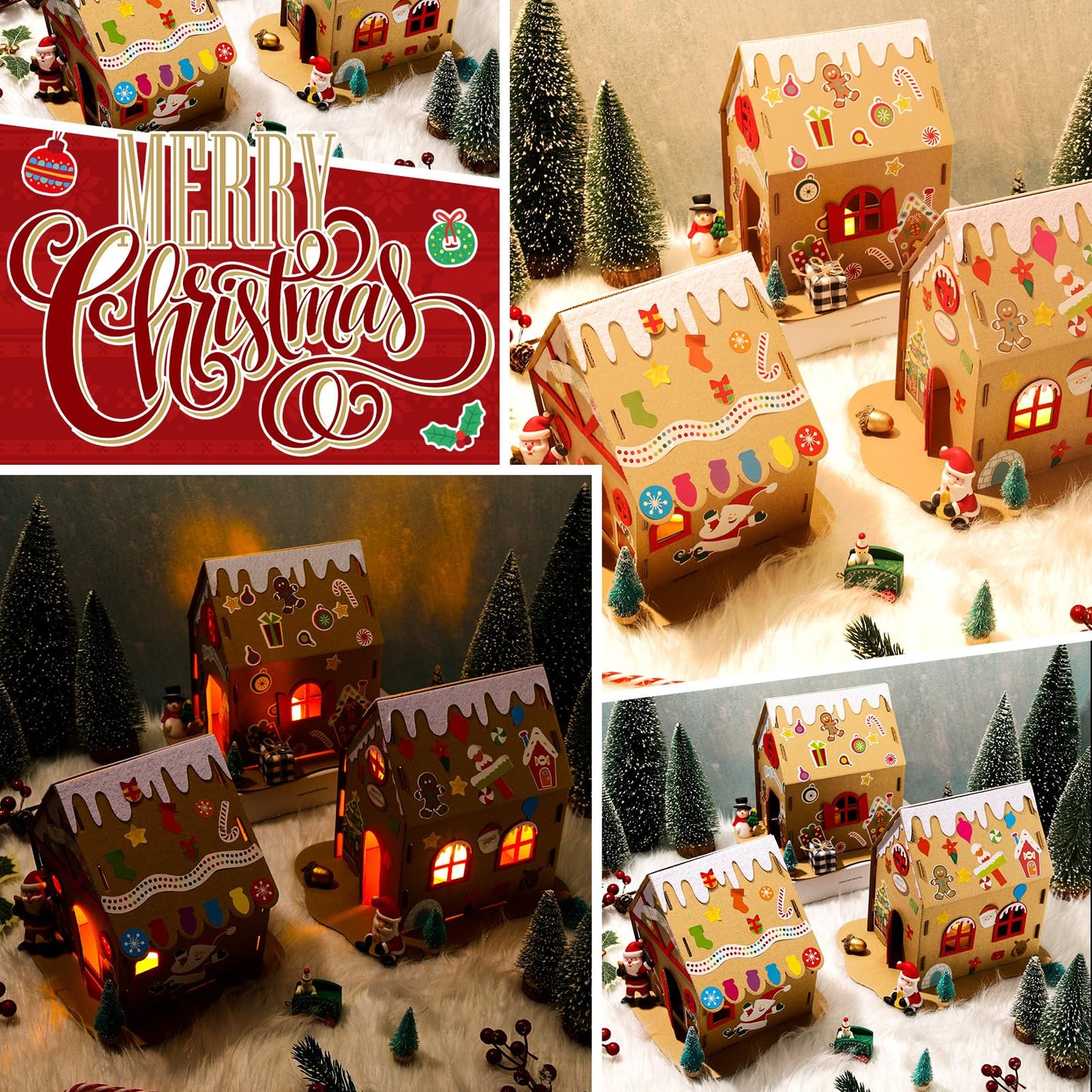 9 Sets Christmas Gingerbread House Kit Christmas Craft Kit Cardboard Gingerbread House Decor Craft Make a Holiday for Party DIY Supplies
