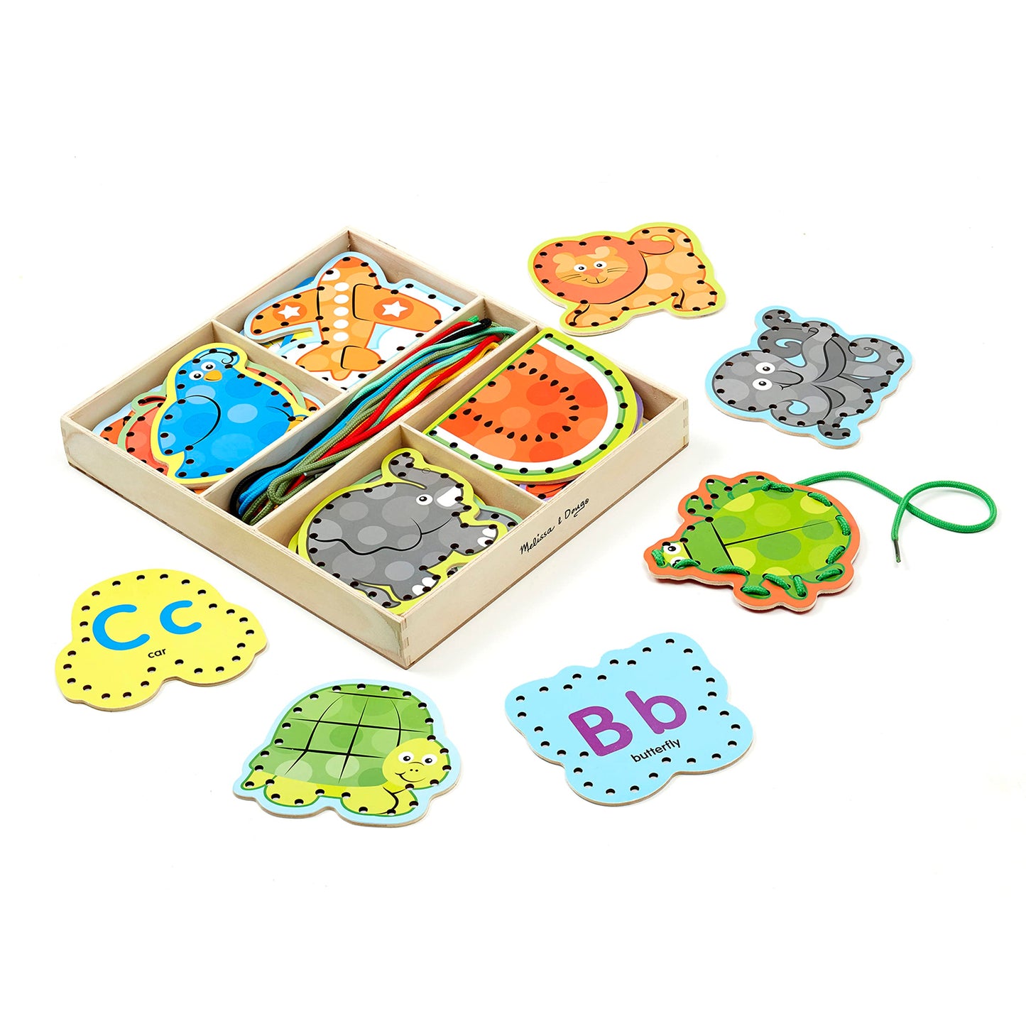 Melissa & Doug Alphabet Wooden Lacing Cards with Double-Sided Panels and Matching LacesFine Motor Skills Threading Cards, Sewing for Preschoolers and Kids Ages 3+