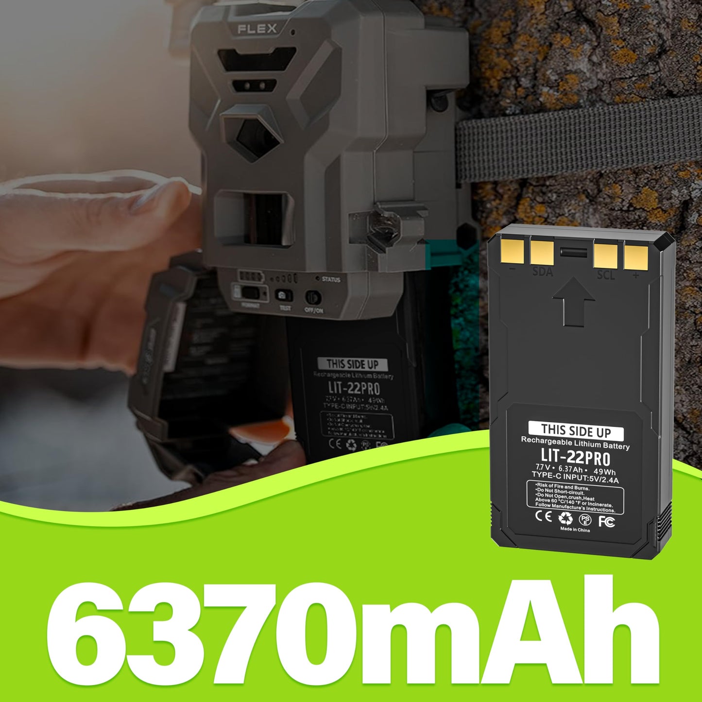 DMMNS 2-Pack Upgrade Rechargeable Batteries,Replacement for LIT-22 Rechargeable Lithium Battery Pack(7.7V,6.37Ah),Compatible with Trail Camera Flex-M Flex G-36 Flex-Plus Flex-S(Include Type-C Cable)